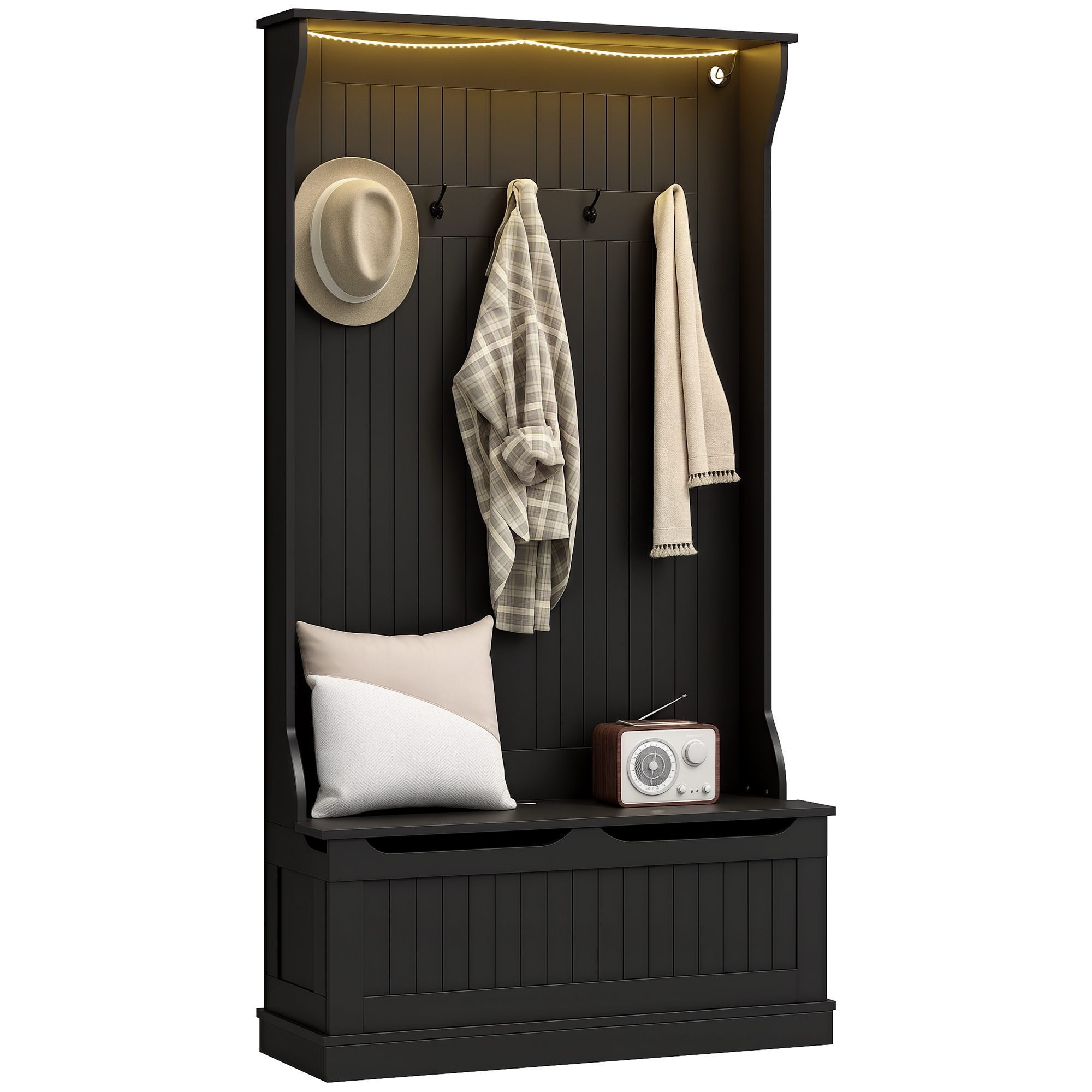 小物入れ Hale HOMCOM 3-In-1 Entryway Bench with LED Lights and Coat Rack