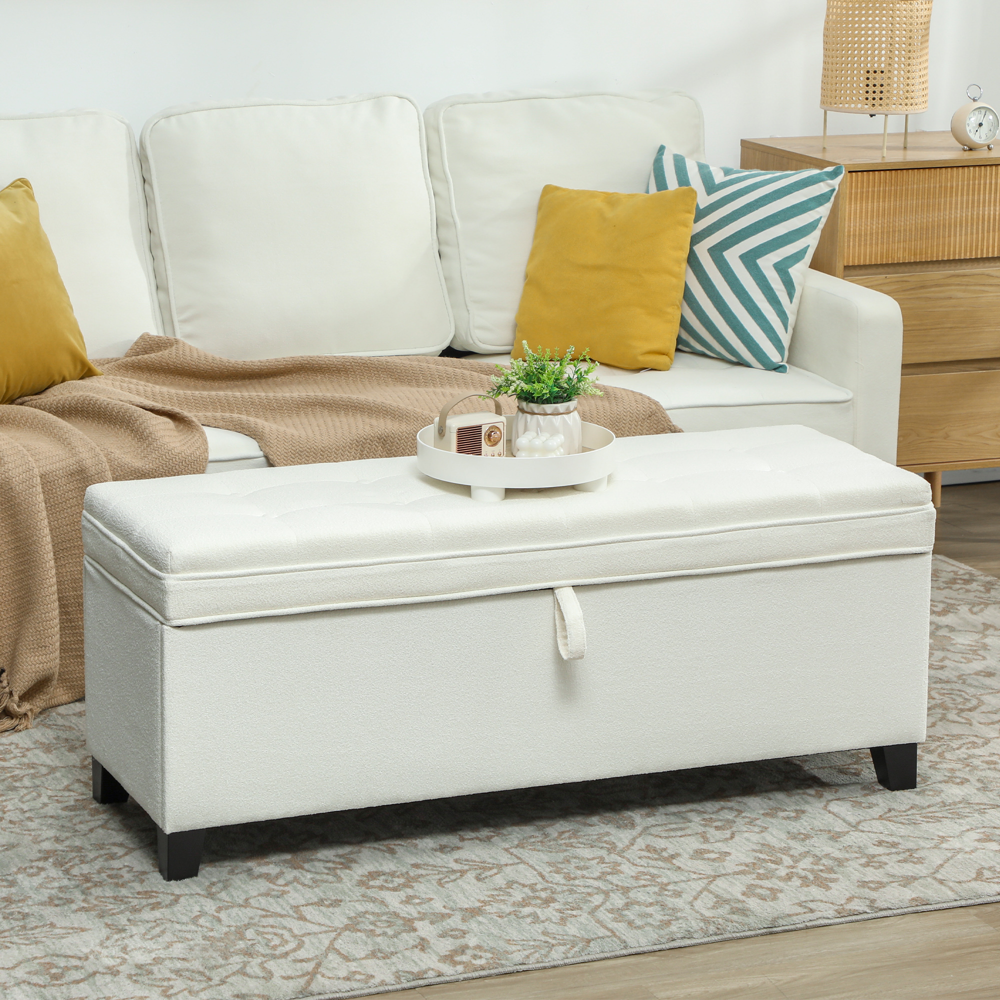 HOMCOM Storage Ottoman Bench, Foot Rest with Safety Hinges, 47 Inches ...