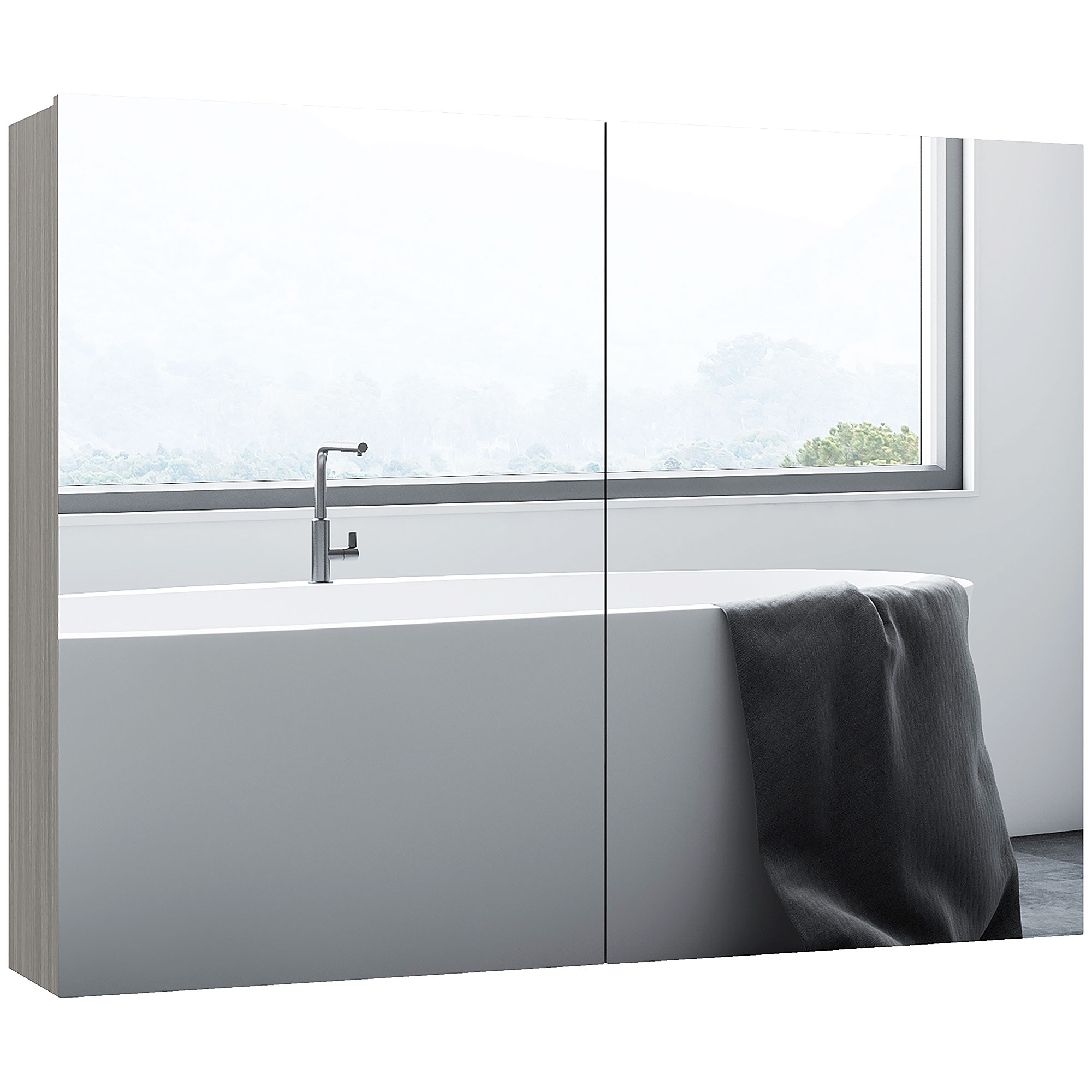 Wall Mount-Mounted Organizer Organizer with Double Doors, Bath Reflective Glass Organizer Unit, Adjustable-Height Shelving, Grey 1