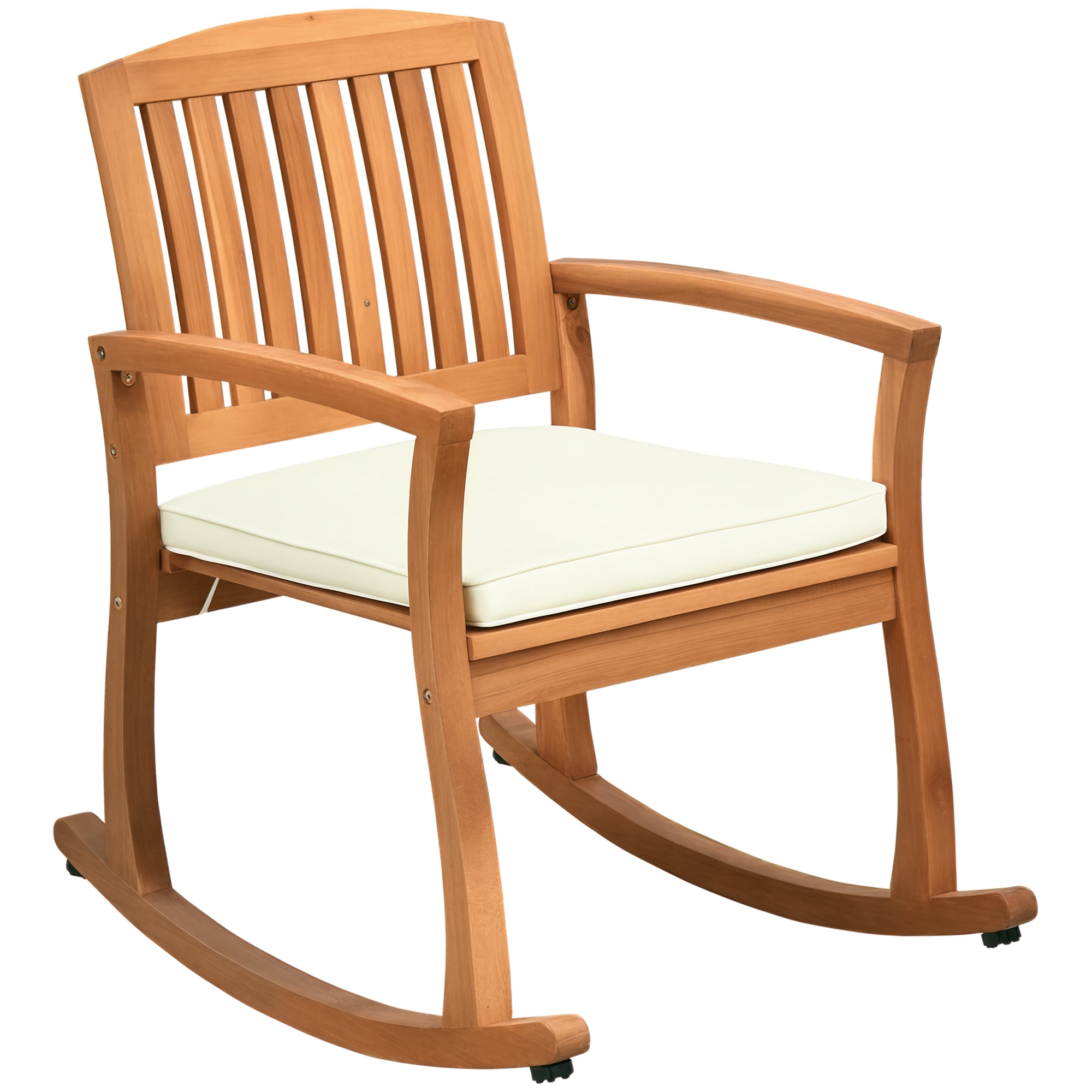 Outsunny Outdoor Rocking Chair with Cushion, Acacia Wood Patio Rocker for Backyard, Patio, Home, Teak Tone