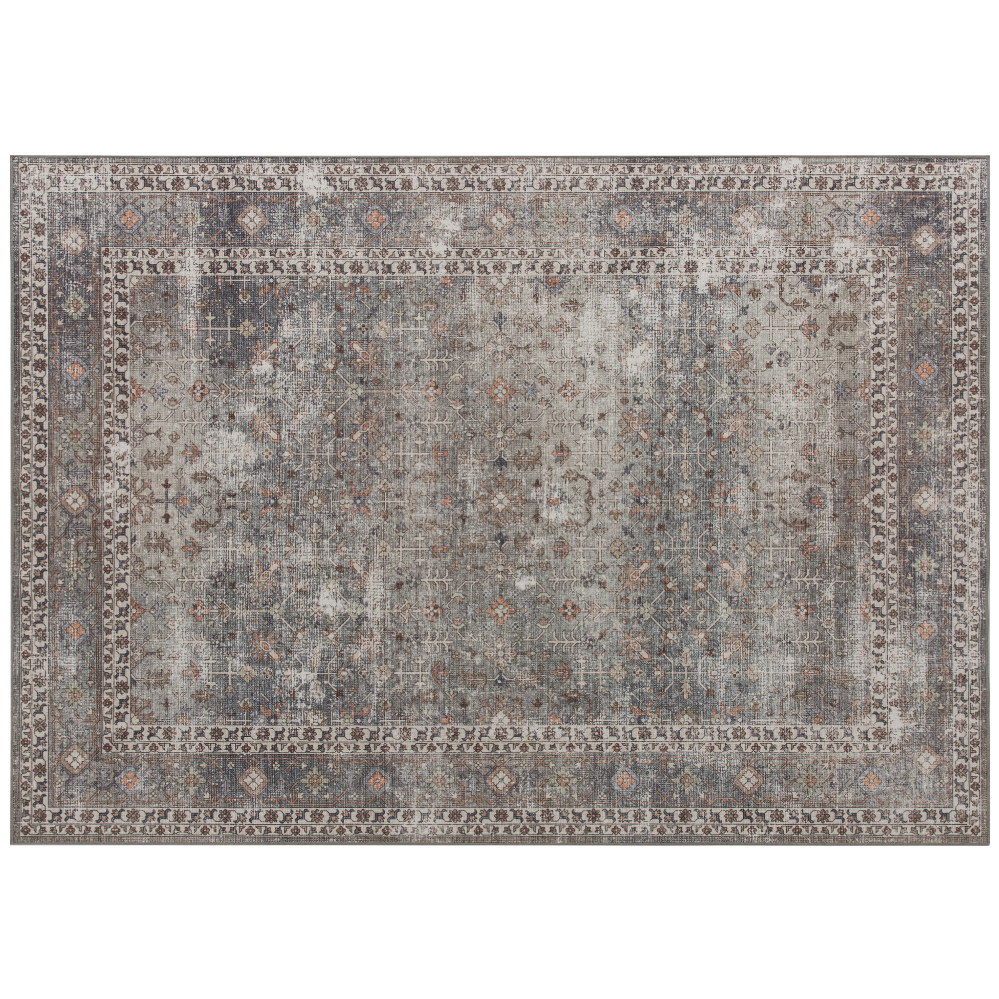 HOMCOM Machine Washable Area Rug 8x10, Non-Slip Traditional Floor Cover Foldable Carpet for Living Room, Bedroom, Mixed-Brown