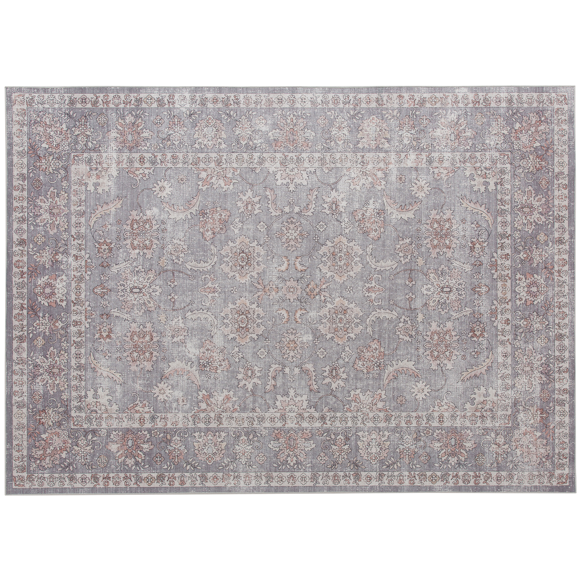HOMCOM Machine Washable Area Rug 8x10, Non-Slip Traditional Flower Print Floor Carpet for Living Room, Bedroom, Mixed-Brown