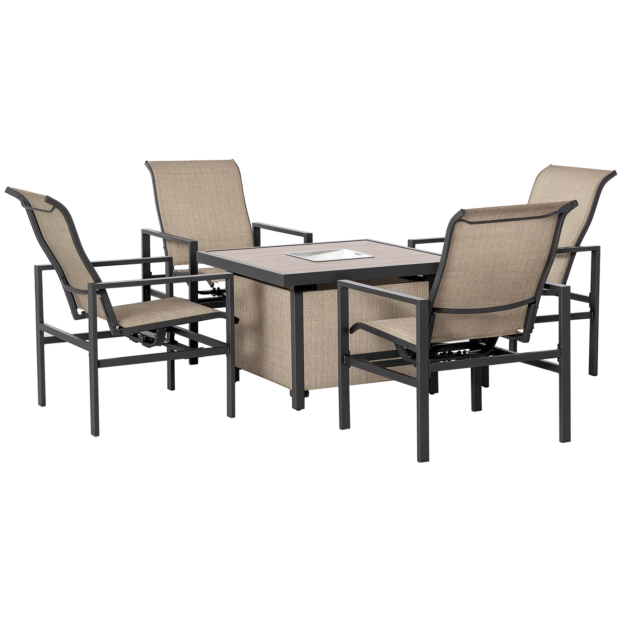 Outsunny 5 Piece Garden Patio Dining Set, Dinner Table with Built-in Ice Bucket Insert, 4 Rocking Chairs, Beige