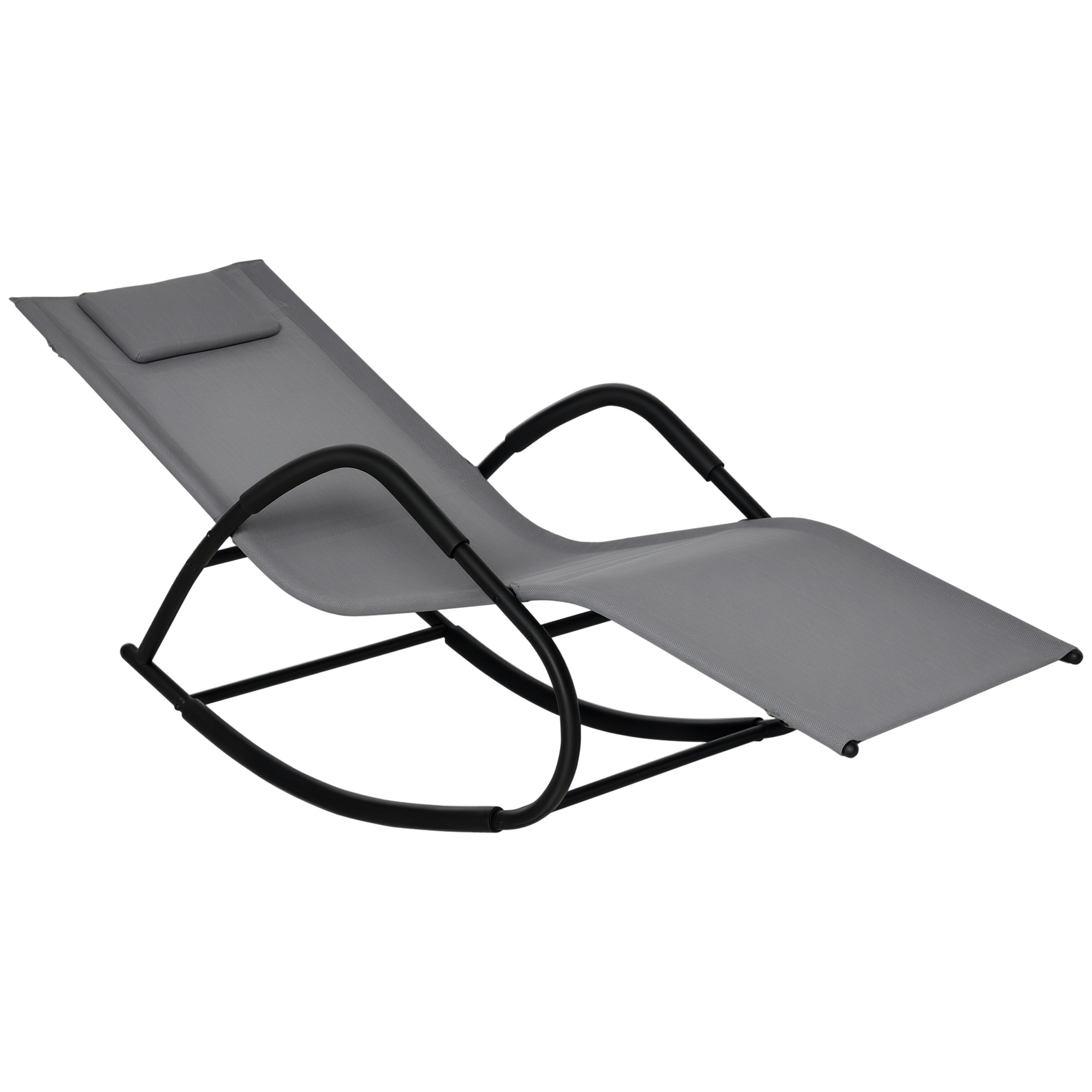 Outsunny Rocking Chair, Zero Gravity Patio Chaise Sun Lounger, Outdoor Rocker, UV Water Resistant, Pillow for Sunbathing, Lawn, Garden or Pool, Gray