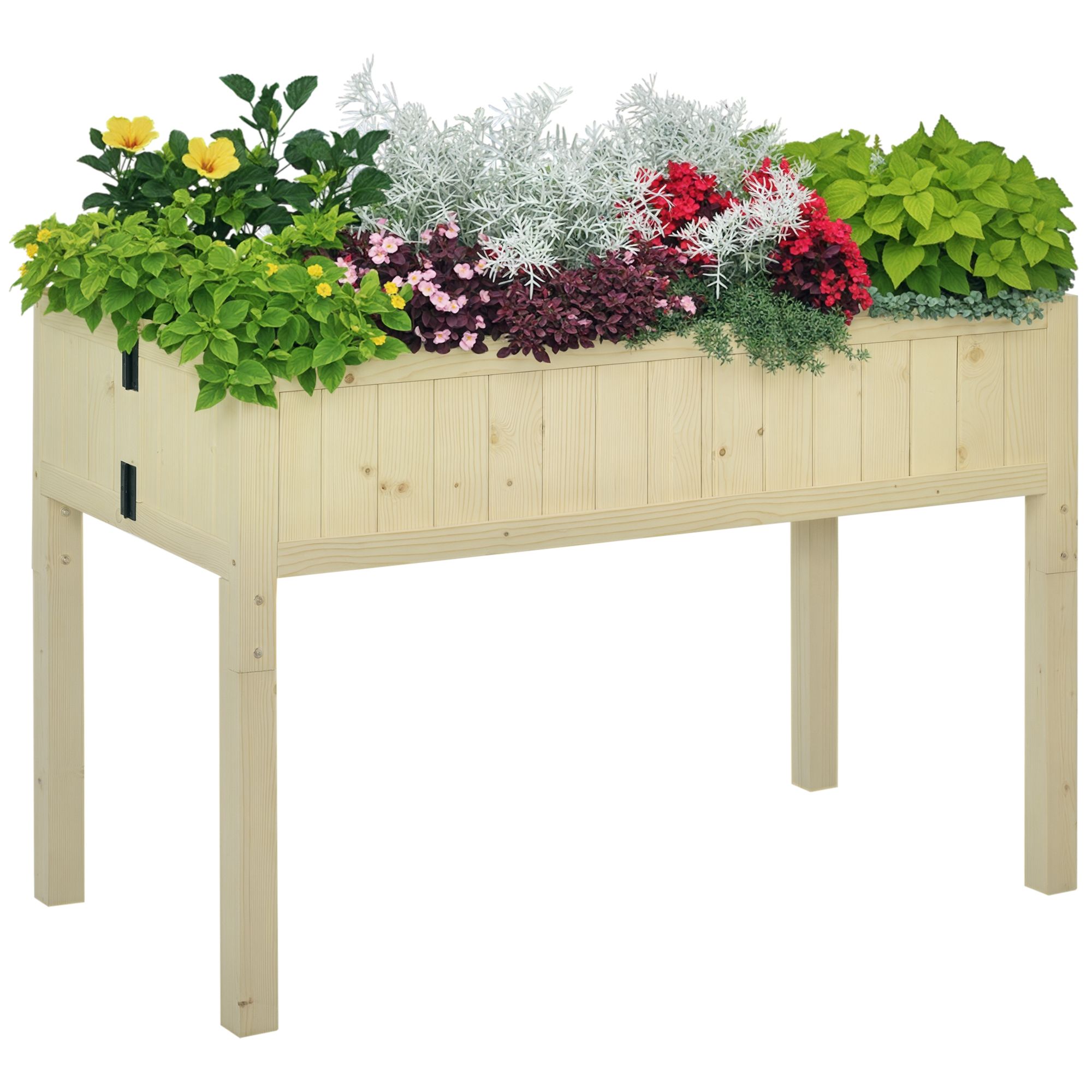 Outsunny Raised Garden Bed Elevated Wooden Planter Box with Space-Saving Folding Design, Drainage Holes, & Inner Liner for Vegetable Fruit Herb Grow