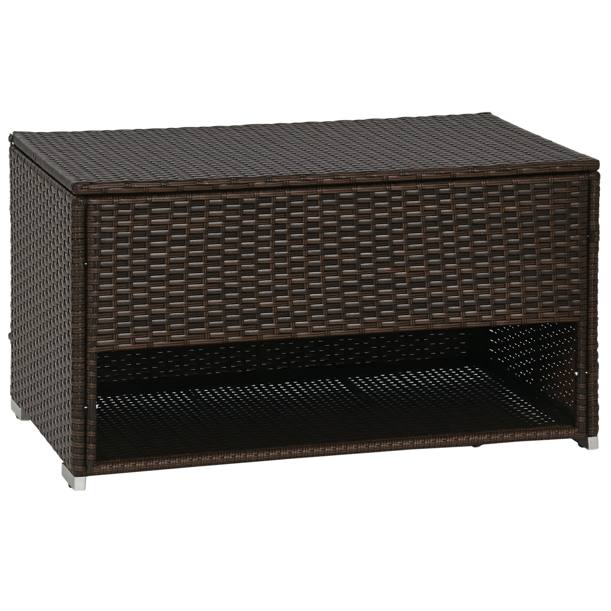 Outsunny Outdoor Deck Box & Shoe Storage, PE Rattan Wicker Towel Rack with Liner for Indoor, Outdoor, Patio Furniture Cushions, Pool, Garden Tools, Br