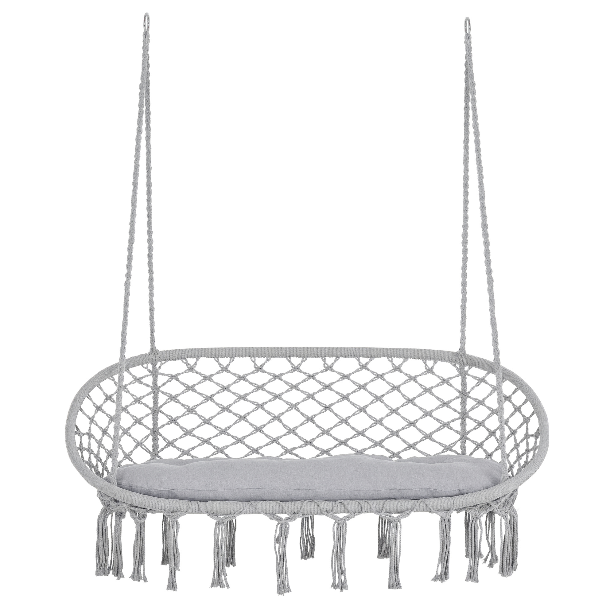 Outsunny 2-Person Hammock Chair Macrame Swing with Soft Cushion, Hanging Cotton Rope Chair for Indoor Outdoor Home Patio Backyard, Light Gray