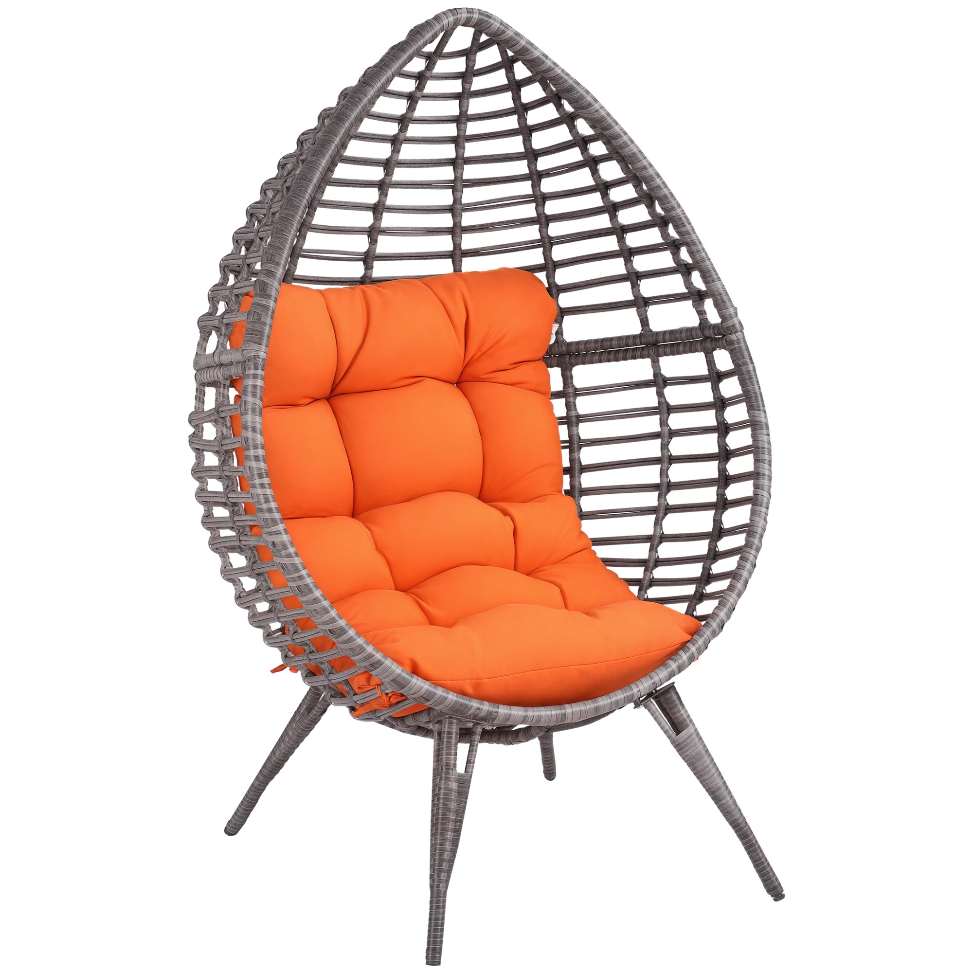 Outsunny Patio Wicker Egg Chair w/ Soft Cushion, Teardrop Cuddle Seat, Outdoor / Indoor Patio Chair, PE Plastic Rattan Furniture with Adjustable Heigh
