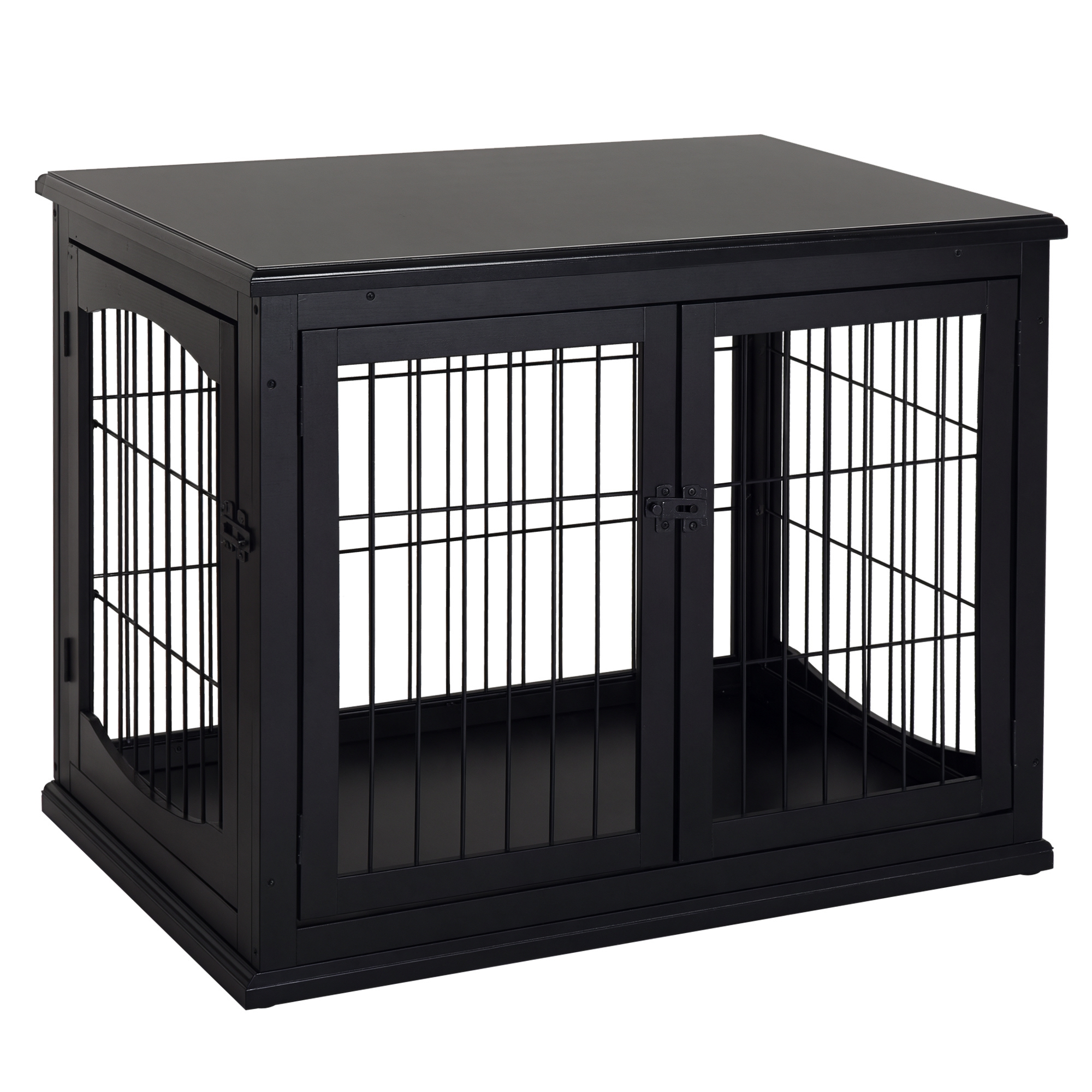 PawHut Dog Crate Furniture, 32" Small Dog Cage End Table with 2 Doors, Lockable Door, Puppy Kennel Indoor, Black