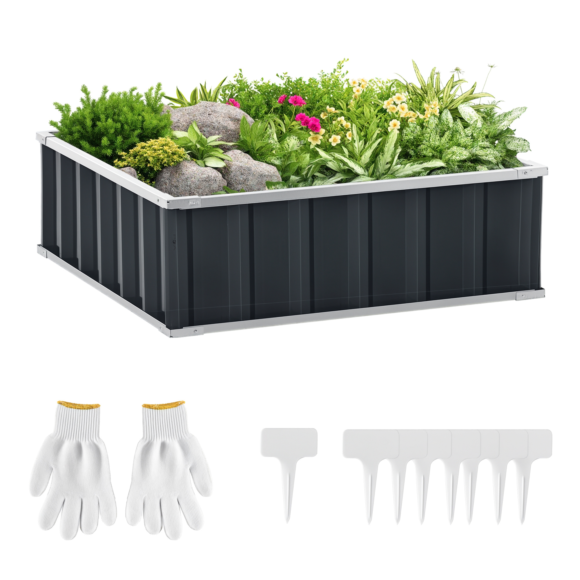 Outsunny 3' x 3' x 1' Raised Garden Bed, Galvanized Metal Planter Box for Vegetables Flowers Herbs, Dark Gray