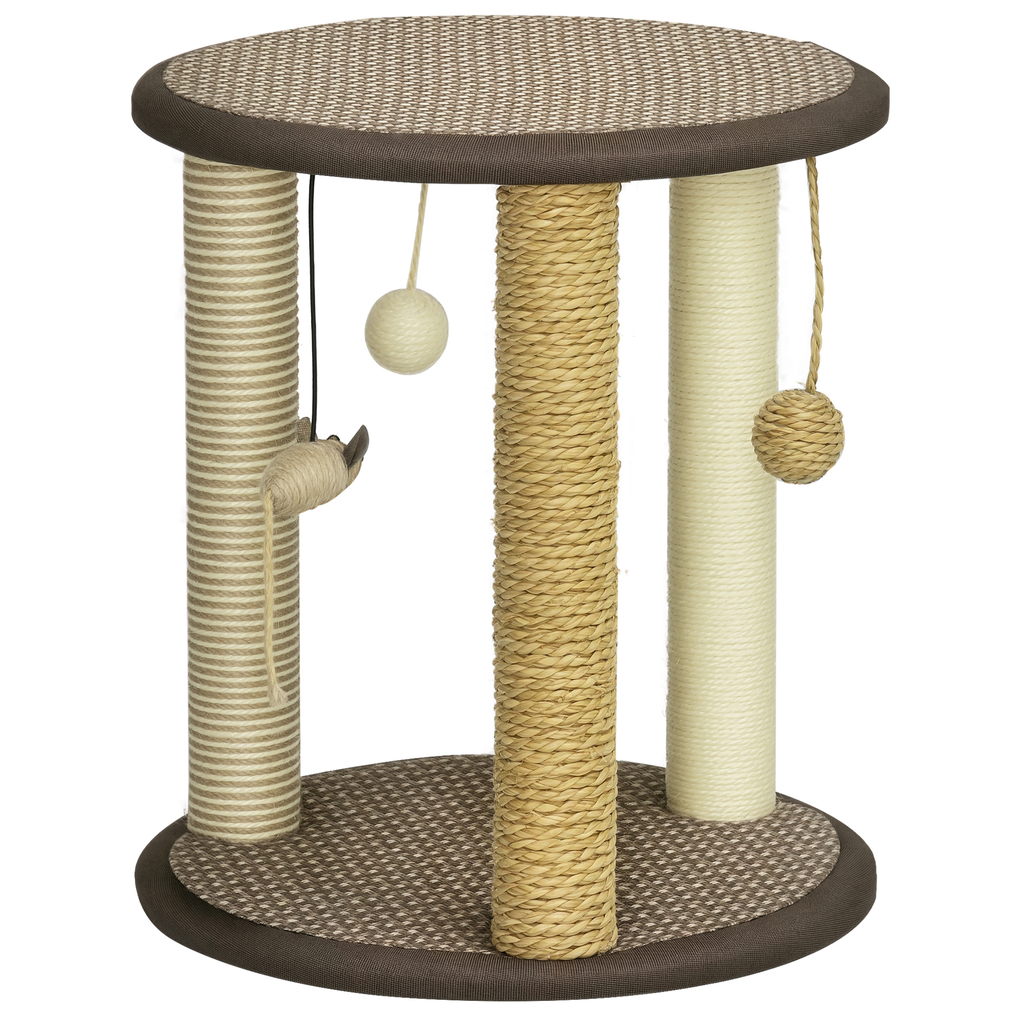 Kitty Activity Centre with Hanging Toys, 17" Feline Tree, Feline Tower with Jute, Sisal, Seagrass Scratching Post, Brown 1