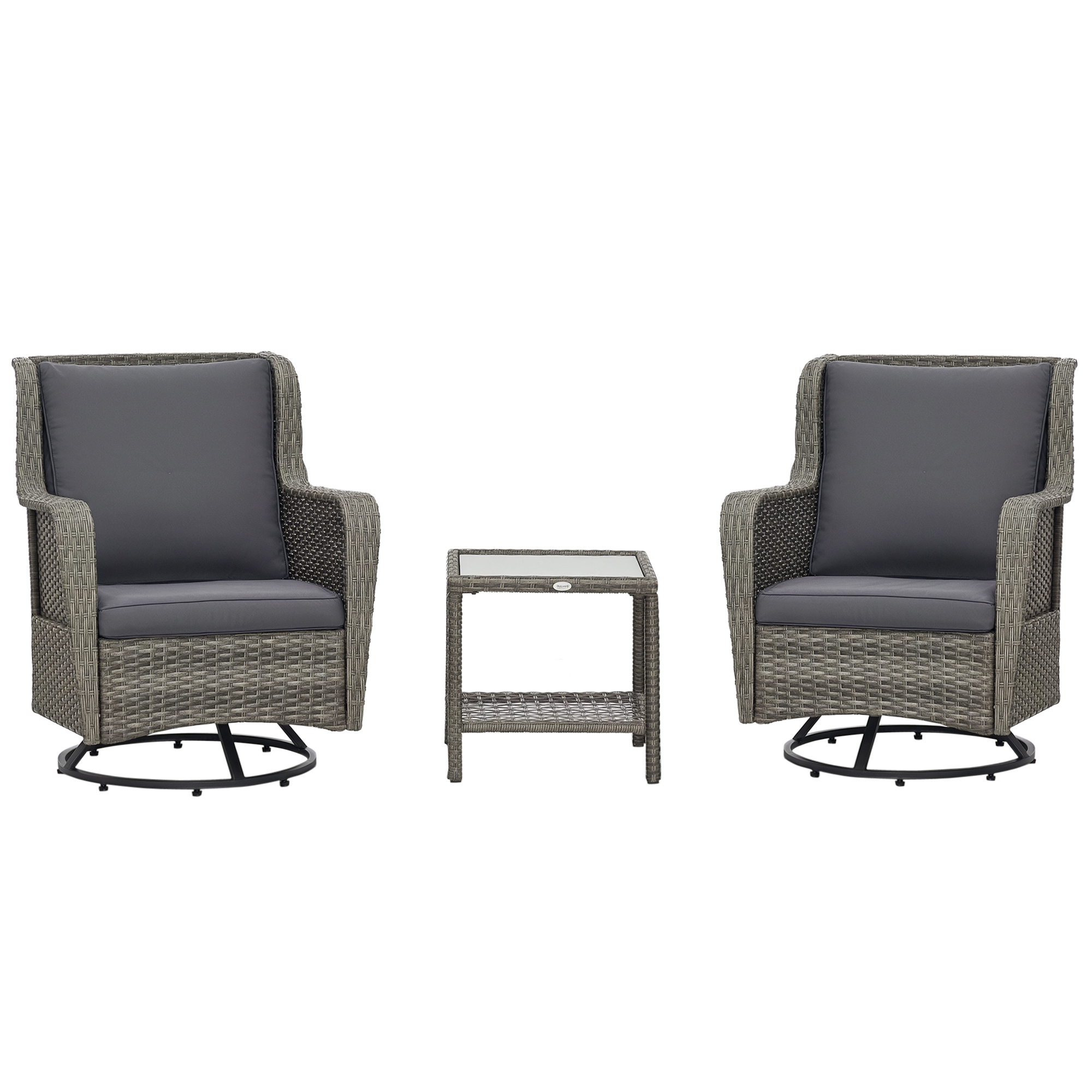 Outsunny Patio Bistro Set, Porch Furniture with 360° Rotation & Rocking Function, 28.25"x30.75"x36.25", Gray