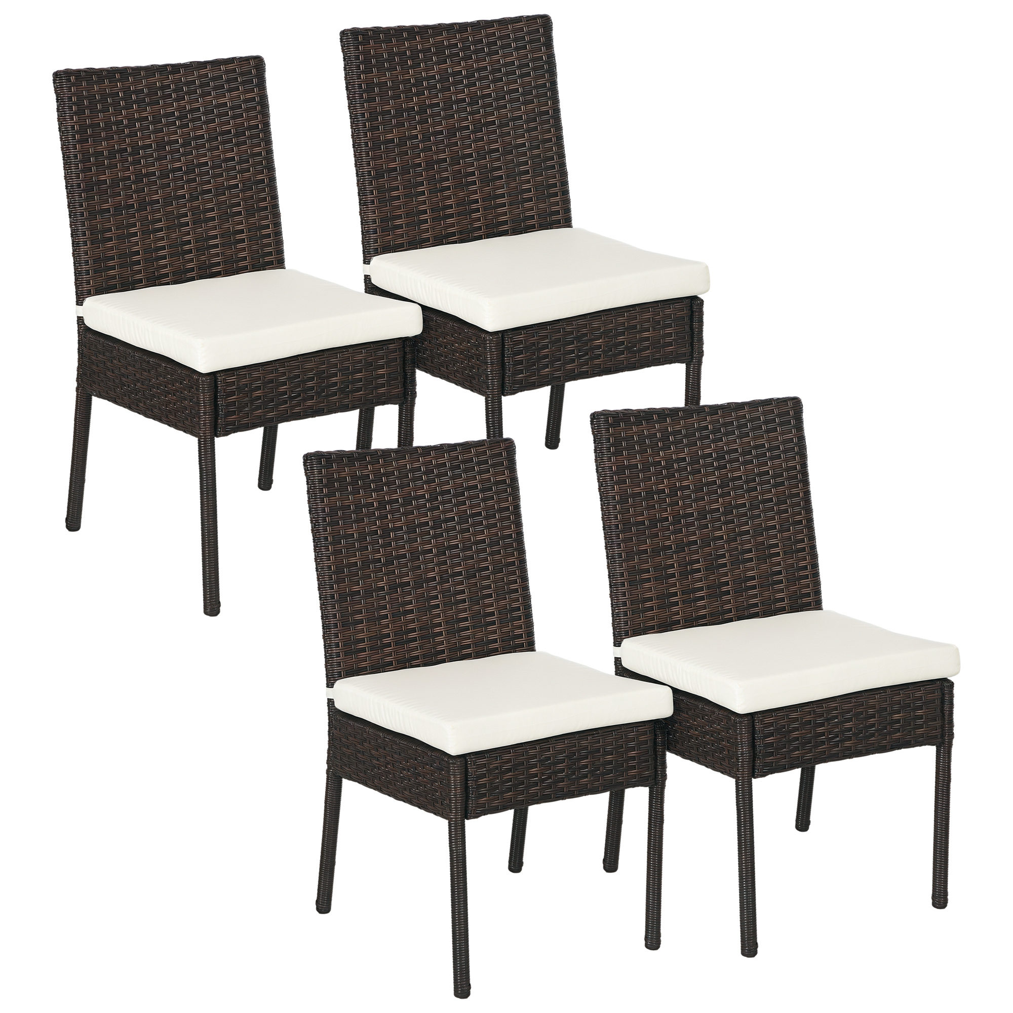 Outsunny PE Rattan Outdoor Dining Chairs with Cushion, Patio Wicker ...