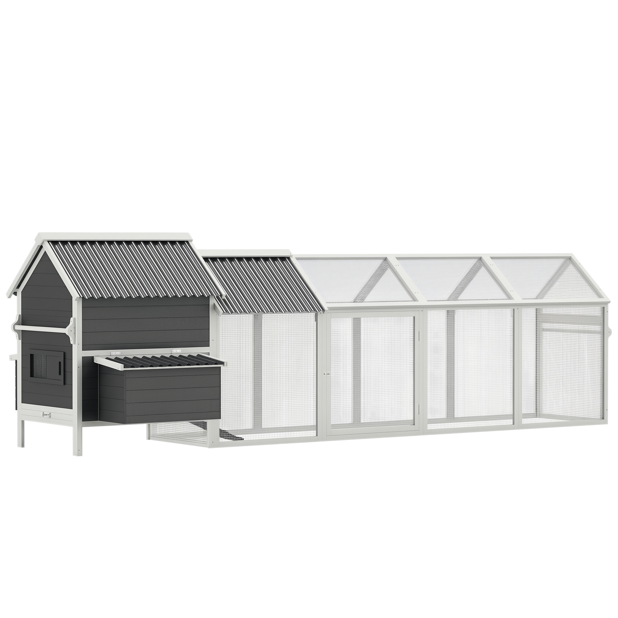 PawHut 162" Large Chicken Coop Wooden for 6-8 Chickens with Handles, Outdoor Chicken Cage Hen House with 2 Nesting Boxes, Water-resistant Roof, Remova