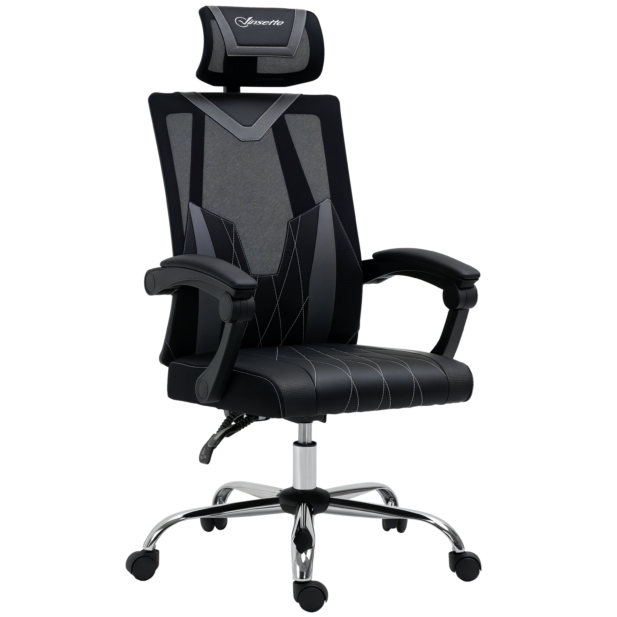 Vinsetto Mesh Office Chair Ergonomic Desk Chair with Rotate Headrest, Lumbar Support & Adjustable Height, 360° Swivel Computer Chair