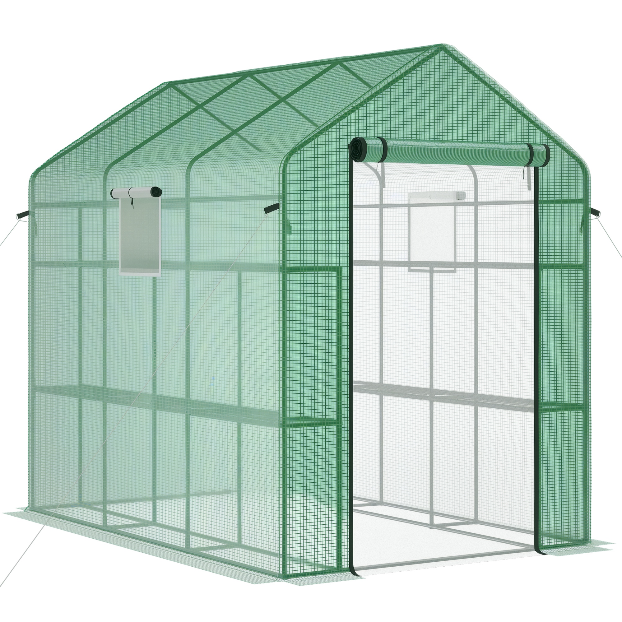 Outsunny 7' x 5' x 6' Walk-in Greenhouse for Outdoors with Mesh Door and Windows, 18 Shelf Hot House with Trellis, Plant Labels, UV Protective for Gro