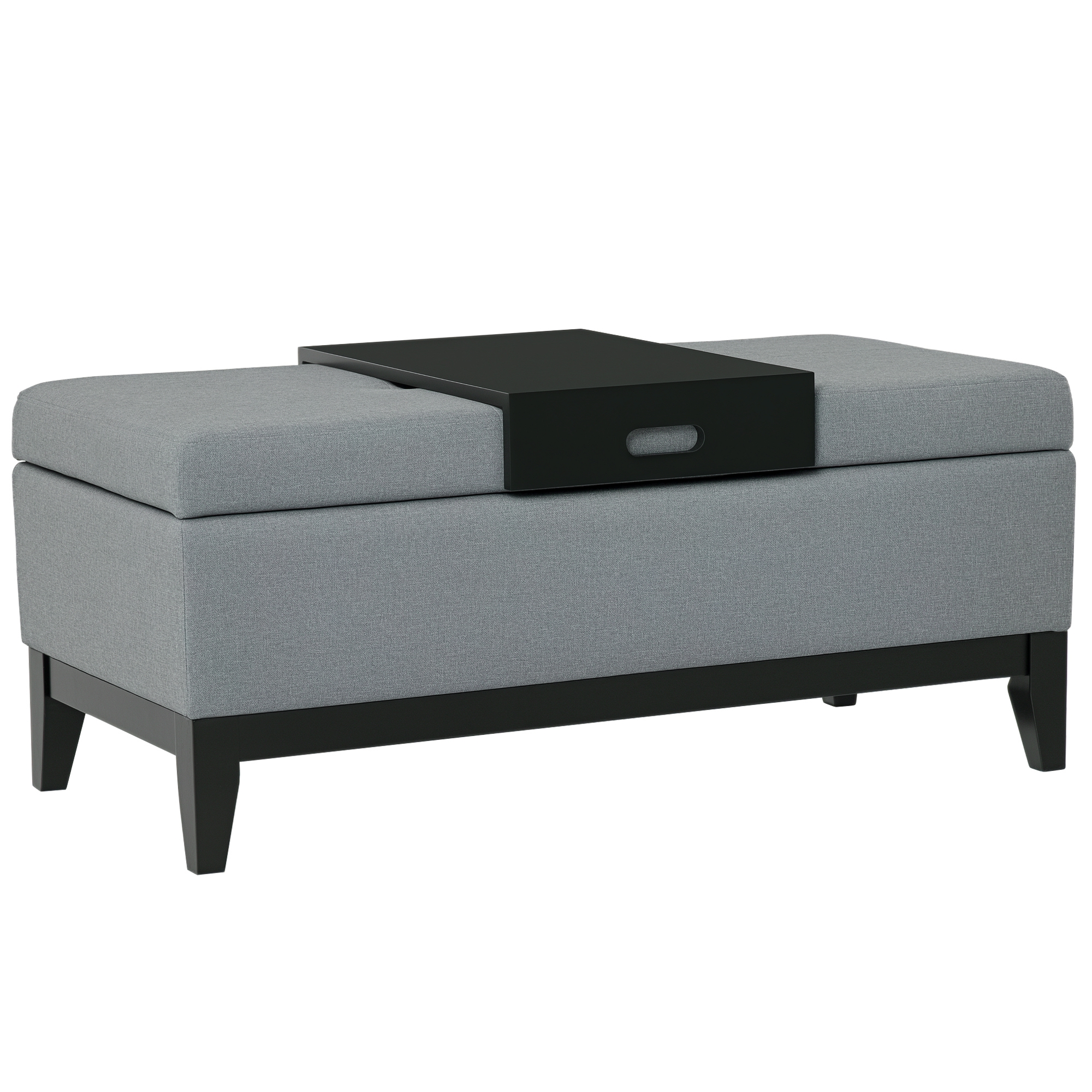 HOMCOM 42" Rectangular Storage Ottoman Bench, Linen Fabric Coffee Table Ottoman with Removable Tray for Living Room, Entryway, or Bedroom, Gray