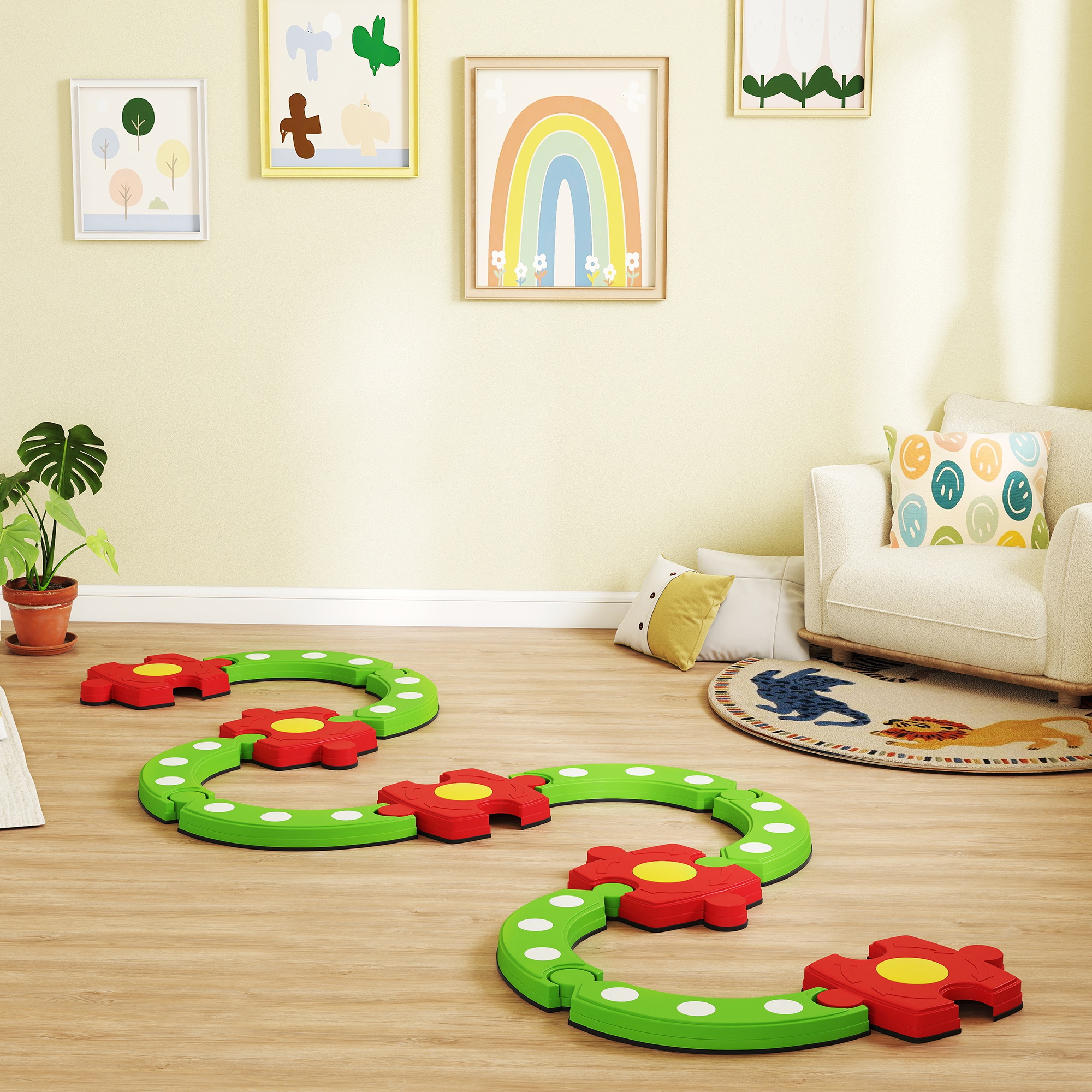 Qaba Kids Balance Beam Stepping Stones with Non-slip Surface for Kids 3-8, Build Coordination and Gross Motor Skills, Green Aosom Canada