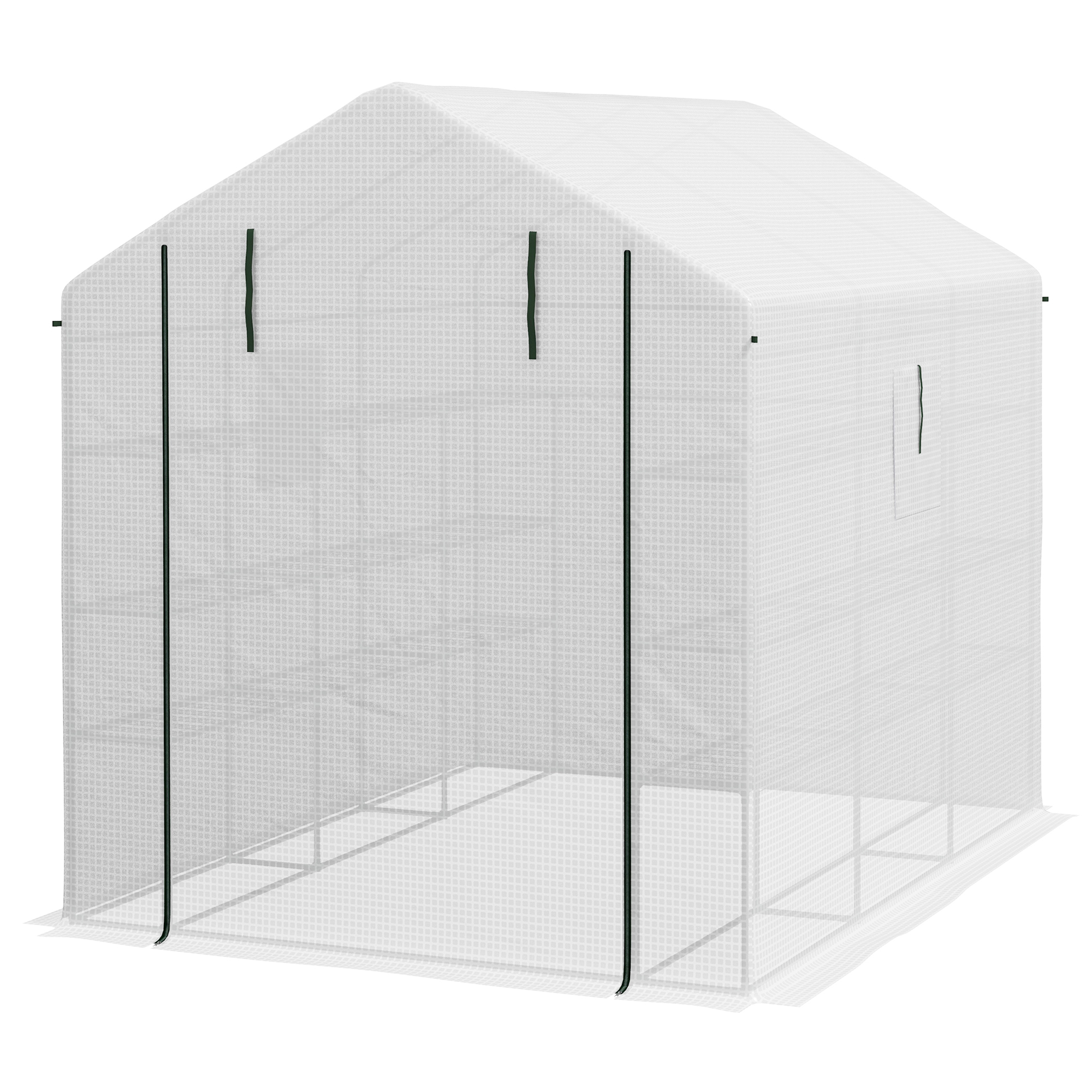 Outsunny 8' x 6' x 7' Portable Walk in Greenhouse with Mesh, Door, Windows, 18 Shelf, Trellis, Plant Labels, White
