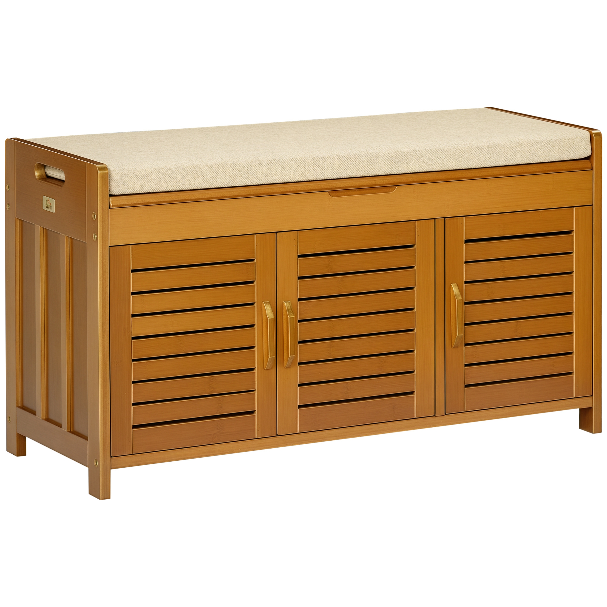 HOMCOM Shoe Bench with Storage Cabinets, Bamboo Entryway