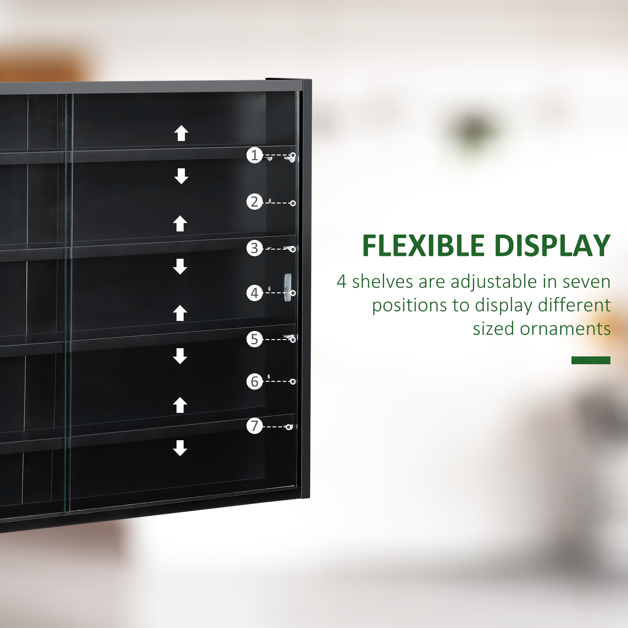 HOMCOM 5-storey Wall Shelf Display Cabinet w/2 Glass Doors and 4