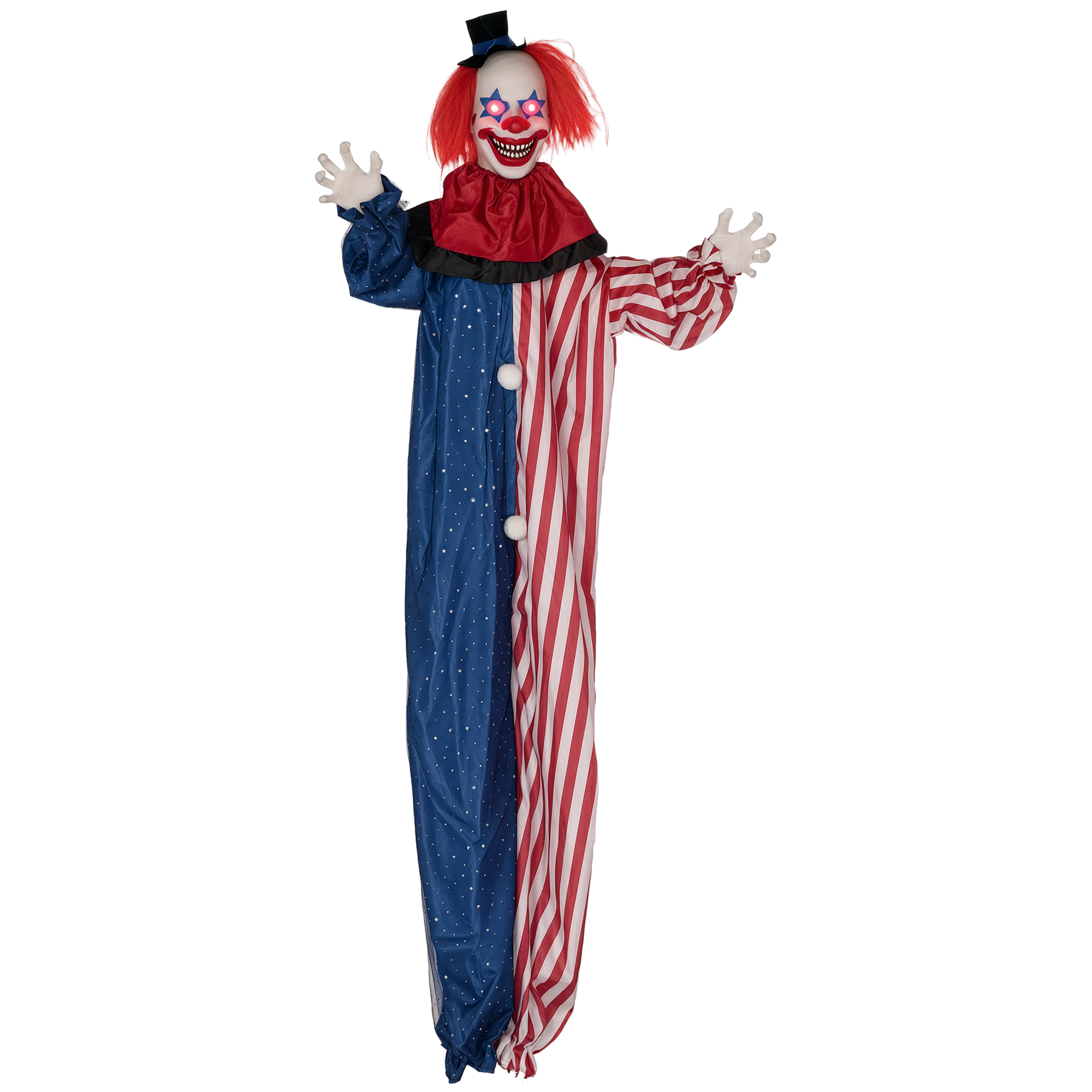 JOYIN 63" Animatronic Standing Clown Halloween Decoration - Light-Up Eyes, Moving Arms & Head, Sound & Light Activated