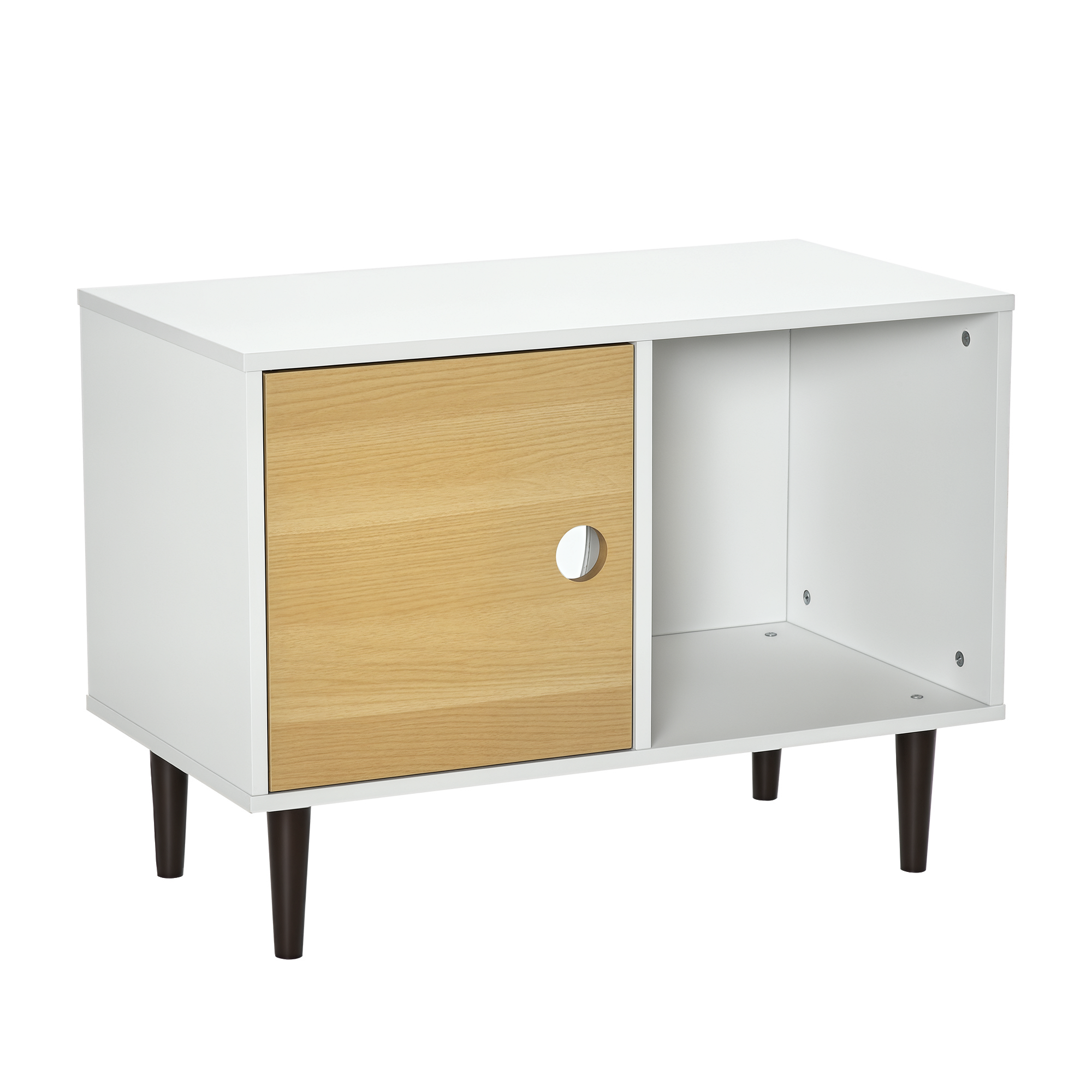 PawHut Wooden Cat House Kitty Shelter Bed with Cushion Cat litter box End Table Hideaway Cabinet with Storage White, 29.5" x 15.75" x 22"