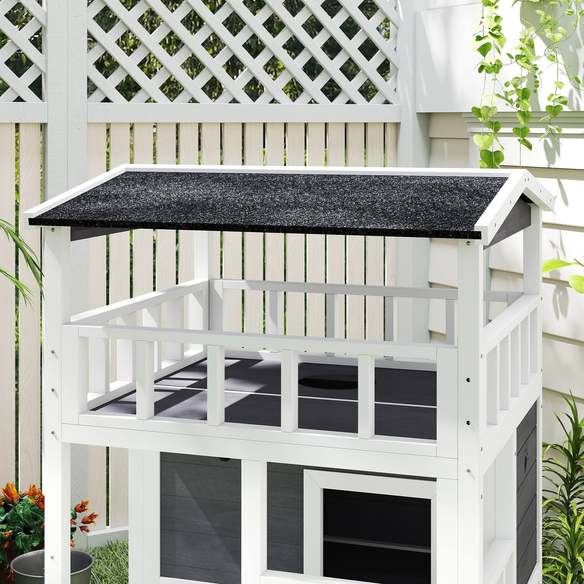 PawHut 4-Floor Solid Wood Cat House with Condo, Fun Entrances