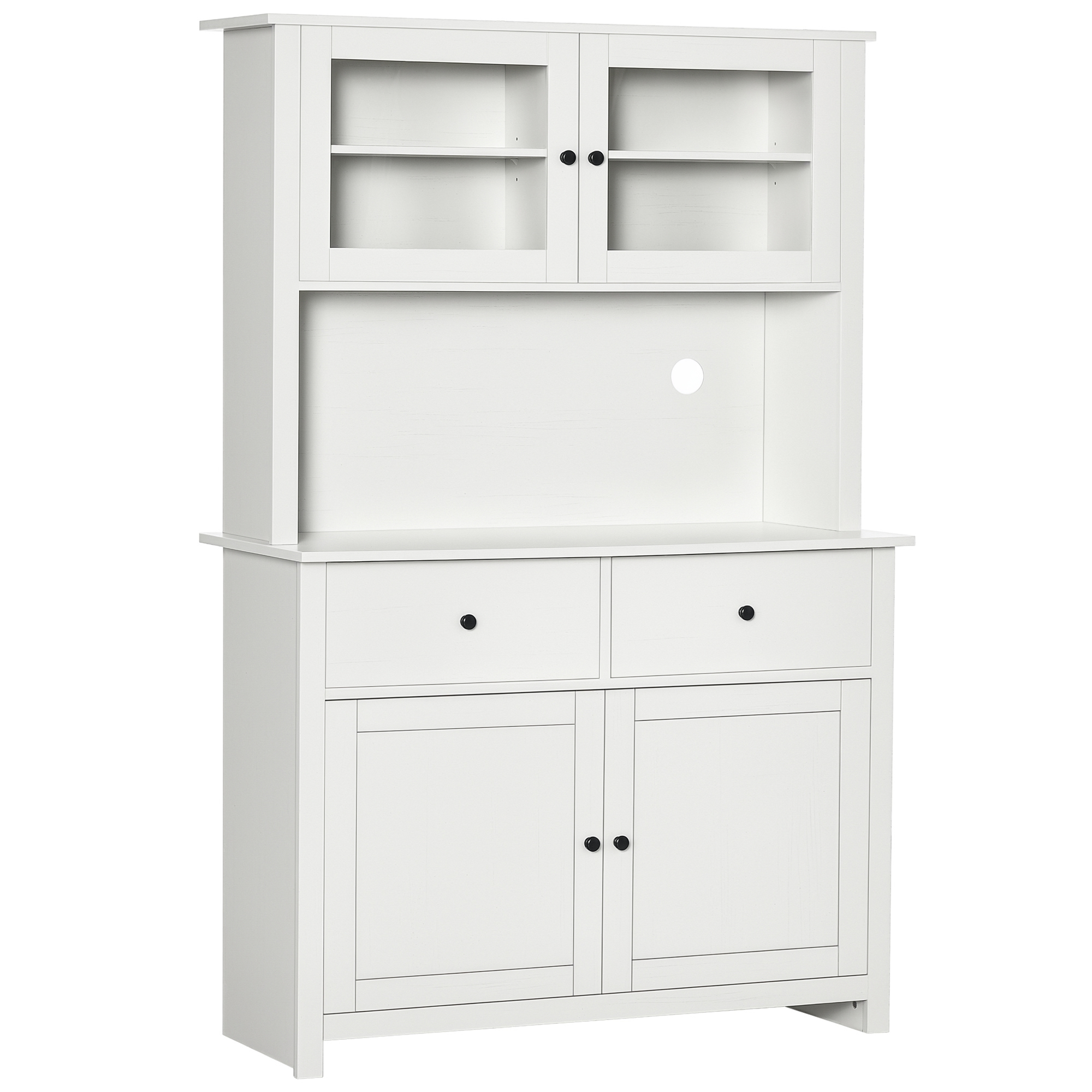 HOMCOM 63.5" Kitchen Buffet with Hutch, Pantry Storage Cabinet with 4 Shelves, Drawers, Framed Glass Doors, Open Microwave Countertop, Antique White