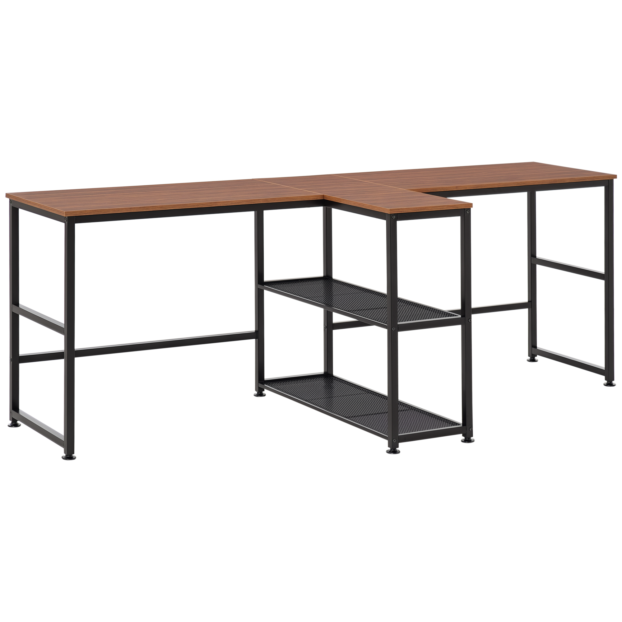 HOMCOM 83" Two Person Computer Desk with 2 Storage Shelves, Double Desk Workstation with Book Shelf, Long Desk Table for Home Office, Dark Walnut