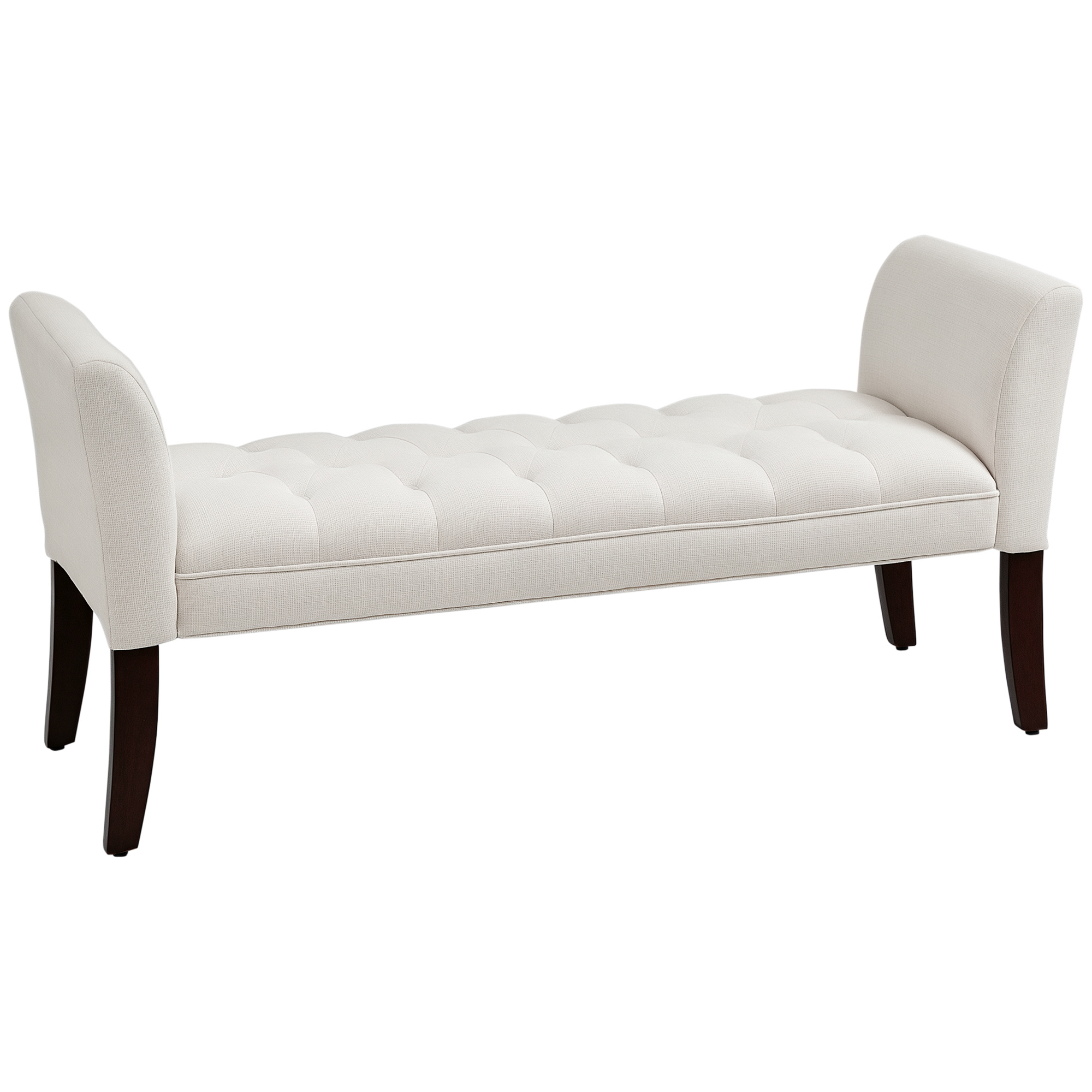 HOMCOM Upholstered Bedroom Bench with Button Tufted Design, End of Bed Bench with Arms and Solid Wood Legs, Cream White