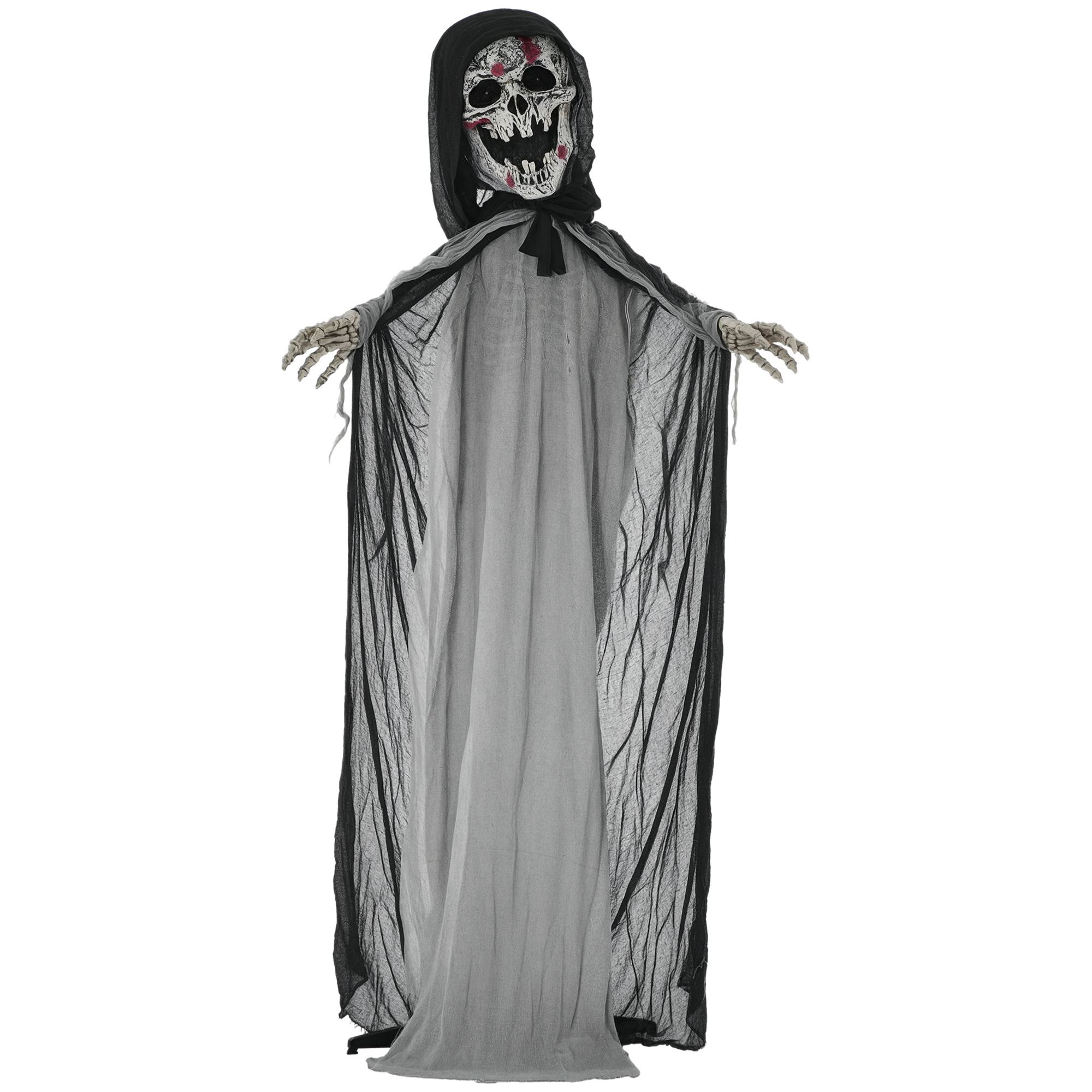 Outsunny 74" Life Size Outdoor Halloween Decorations Skeleton Witch, Animated Prop Animatronic Decor with Sound and Motion Activated, Light Up Eyes an