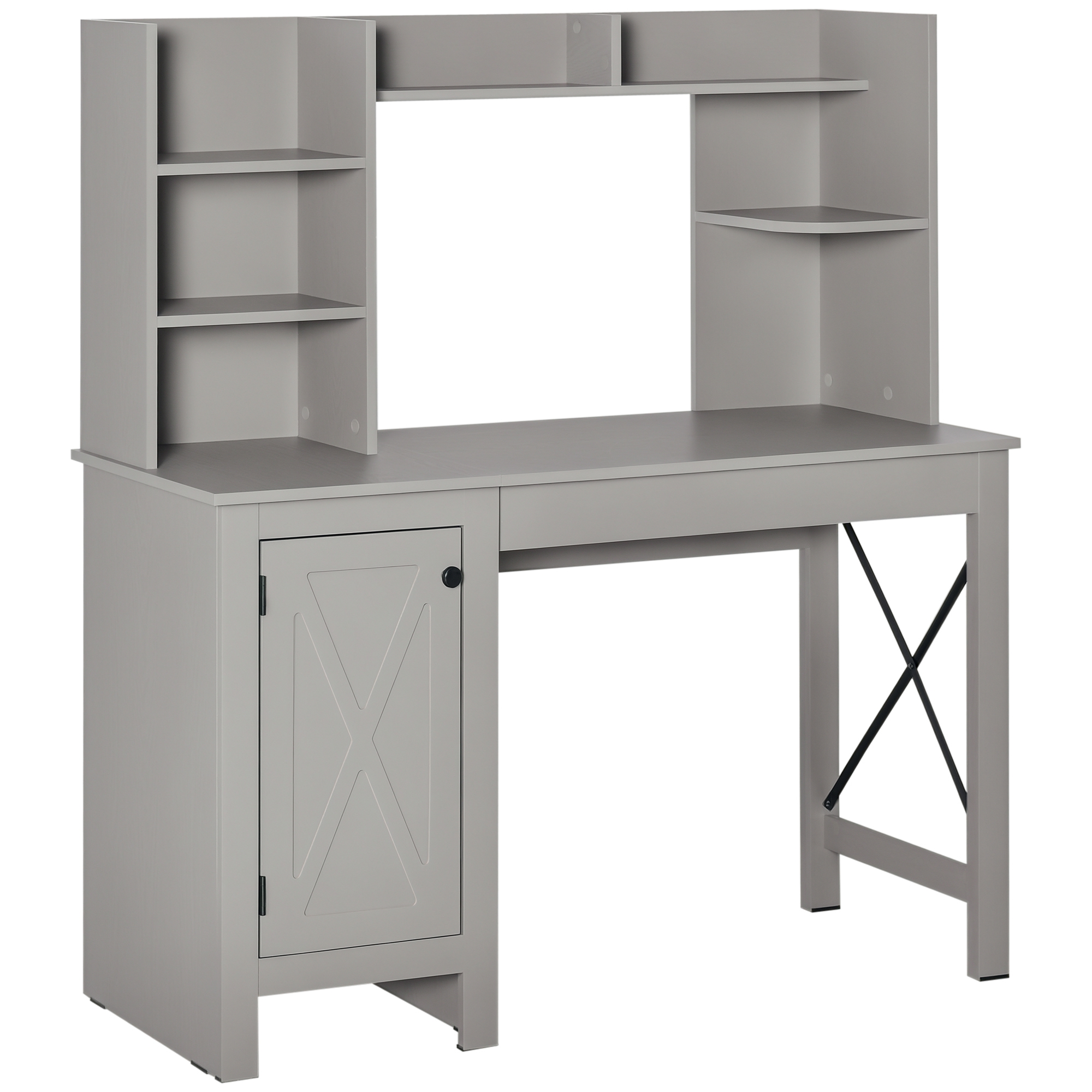 HOMCOM Computer Desk W/ Hutch, Home Office Desk W/ Storage Cabinet, Light Grey