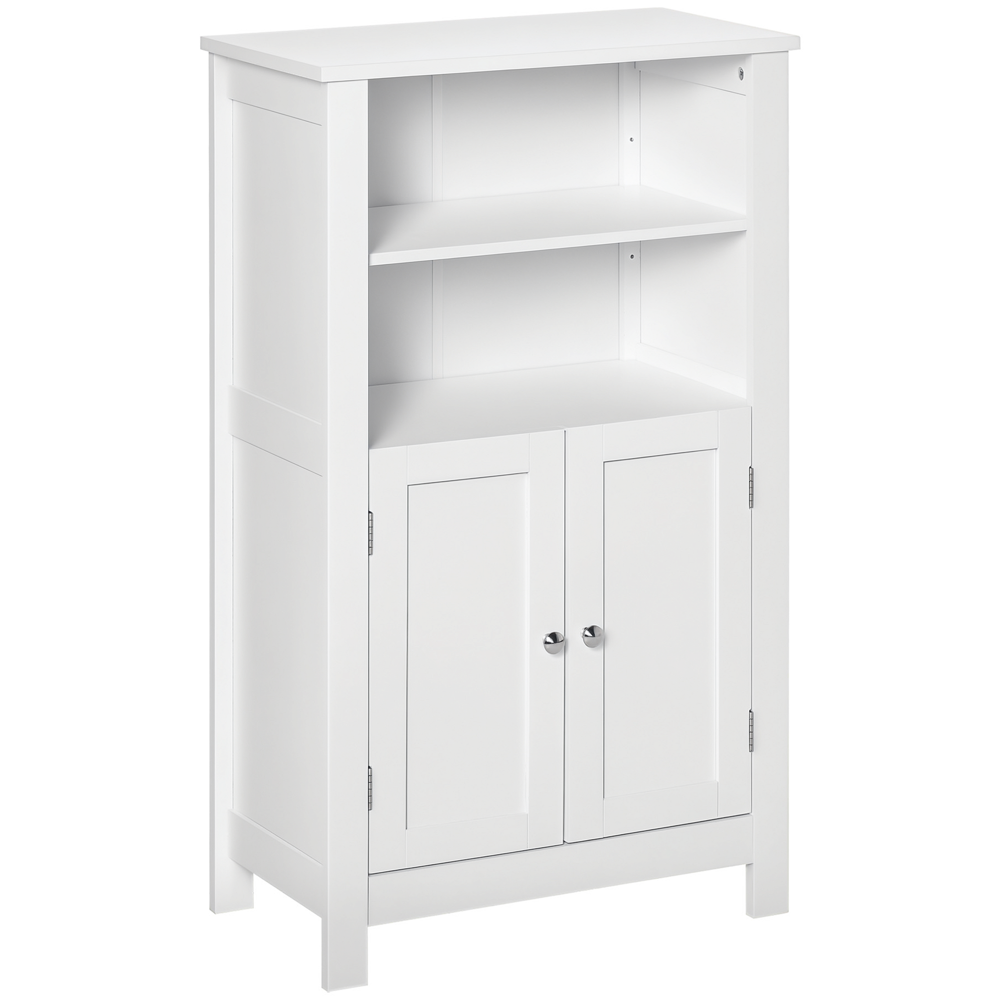 kleankin Bathroom Floor Cabinet, Freestanding Bathroom Cabinet with 2 Open Shelves, Double Doors and Adjustable Shelves, Wooden Storage Cabinet for Ba