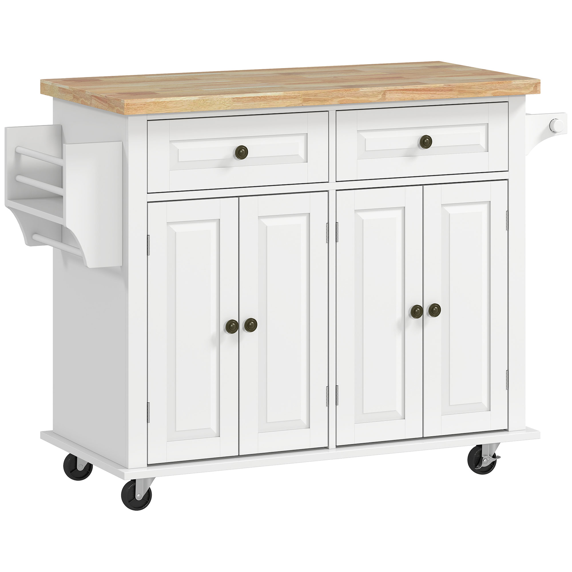 Rolling Cart Cart with Rubber Wood Top, Cooking Island with Organizer, Spice Holder, Towel Holder, Grey 1