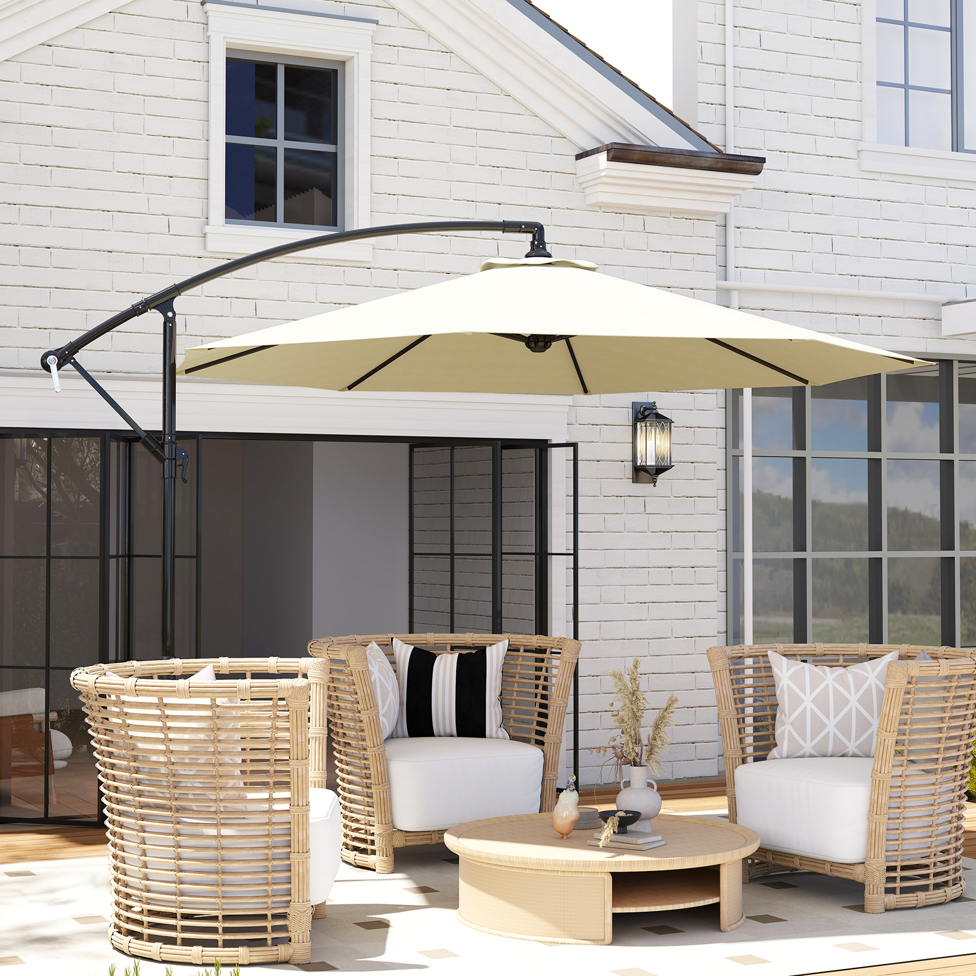 【Adul】PATIO Outsunny 8x8 Patio Offset Umbrella, Grey Cantilever | Aosom