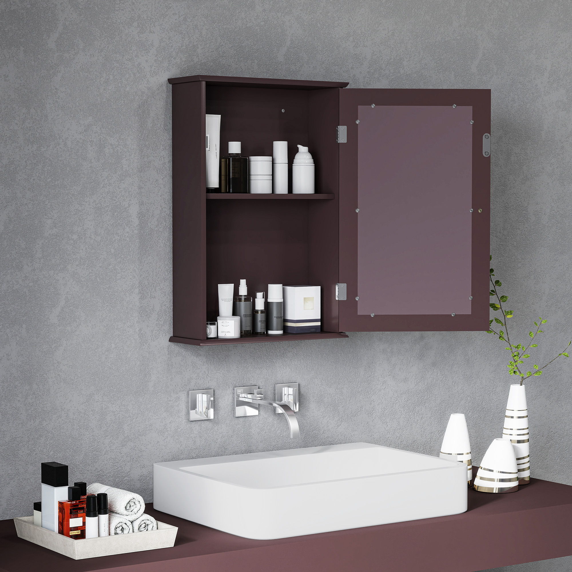 kleankin Bathroom Mirror Cabinet, Wall Mounted Medicine Cabinet with Door and Shelves, Dark Brown Aosom Canada