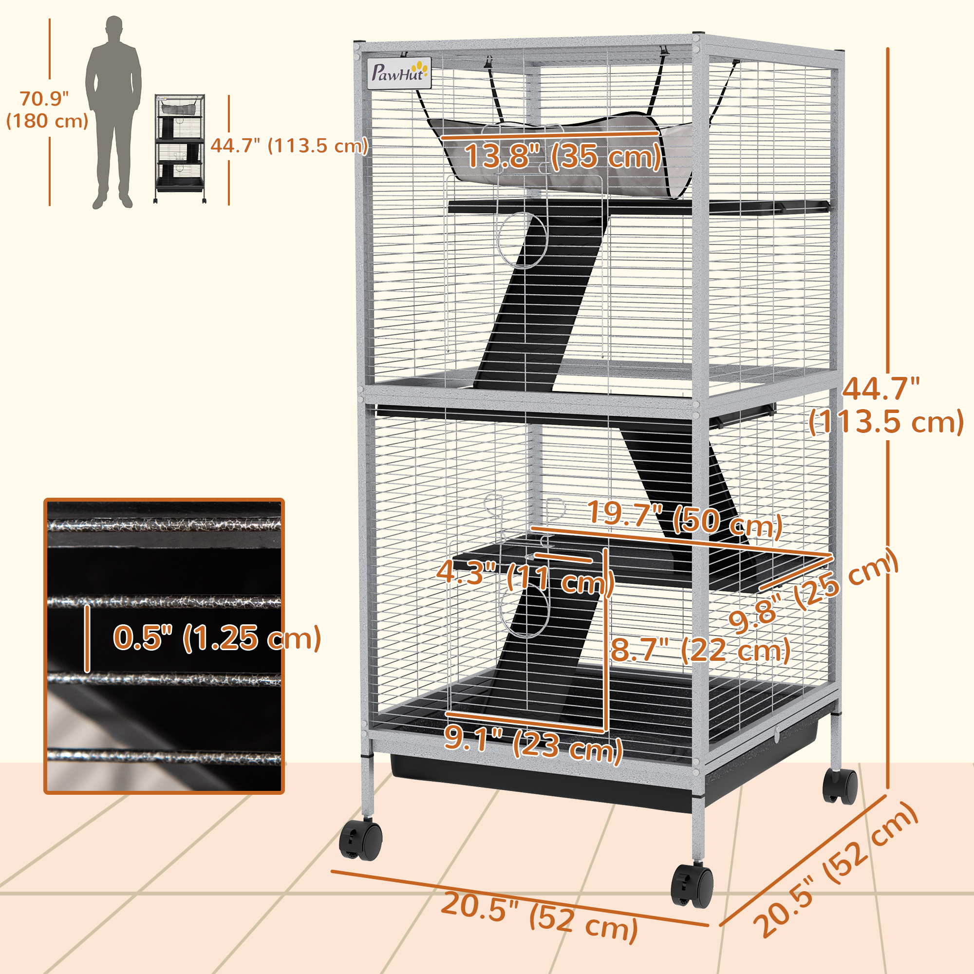 PawHut Steel Small Animal Cage for Guinea Pig, Ferret, Chinchilla
