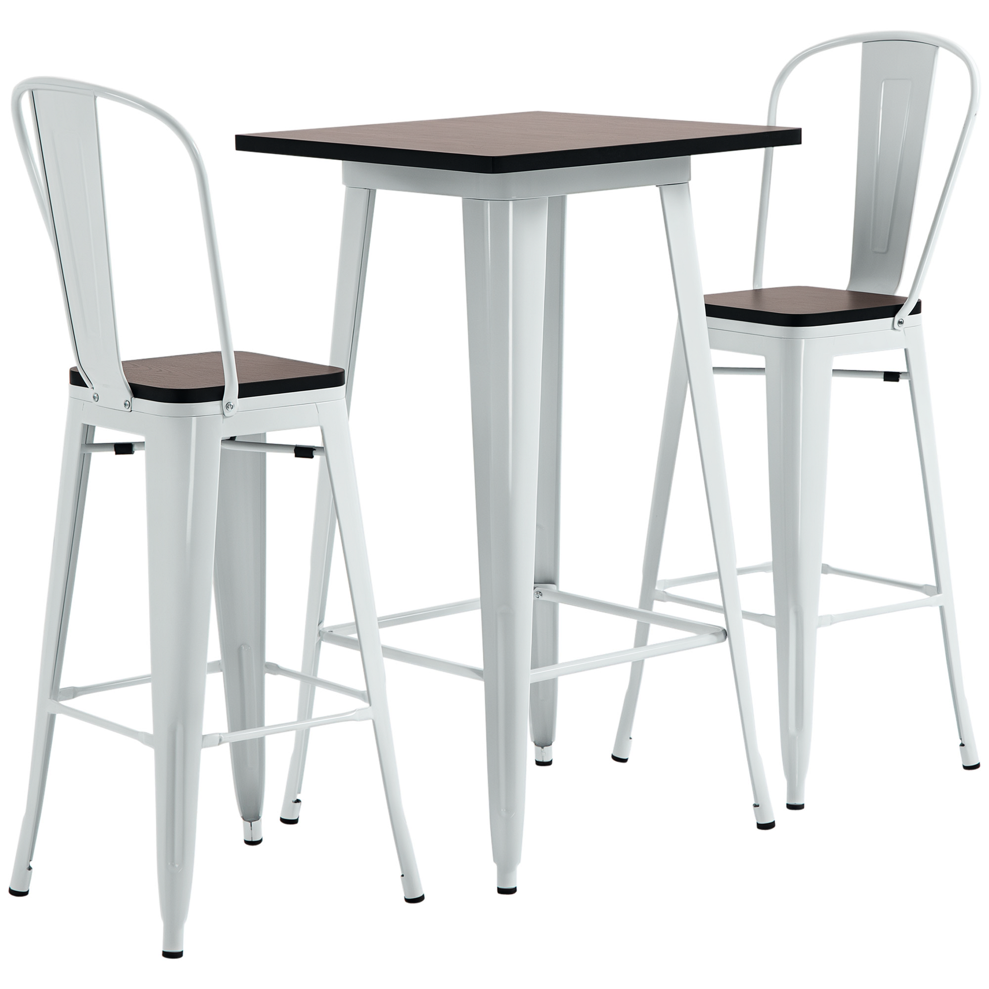 HOMCOM 3 Piece Industrial Dining Table Set, Bar Height Bar Table and Chairs Set with Footrests for Bistro, Pub, White and Brown