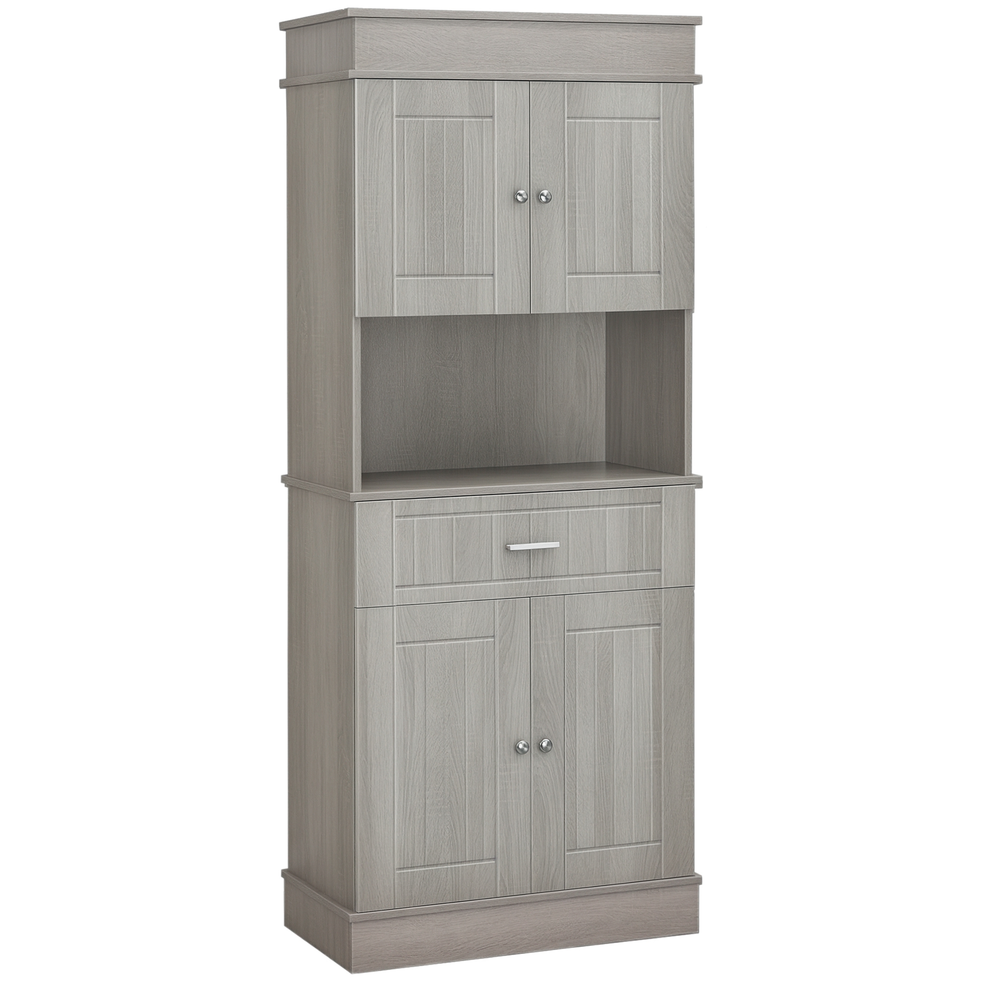 HOMCOM 72" Kitchen Buffet with Hutch, Freestanding Pantry Cabinet with Utility Drawer, 2 Door Cabinets, Adjustable Shelves and Countertop, Gray Wood G