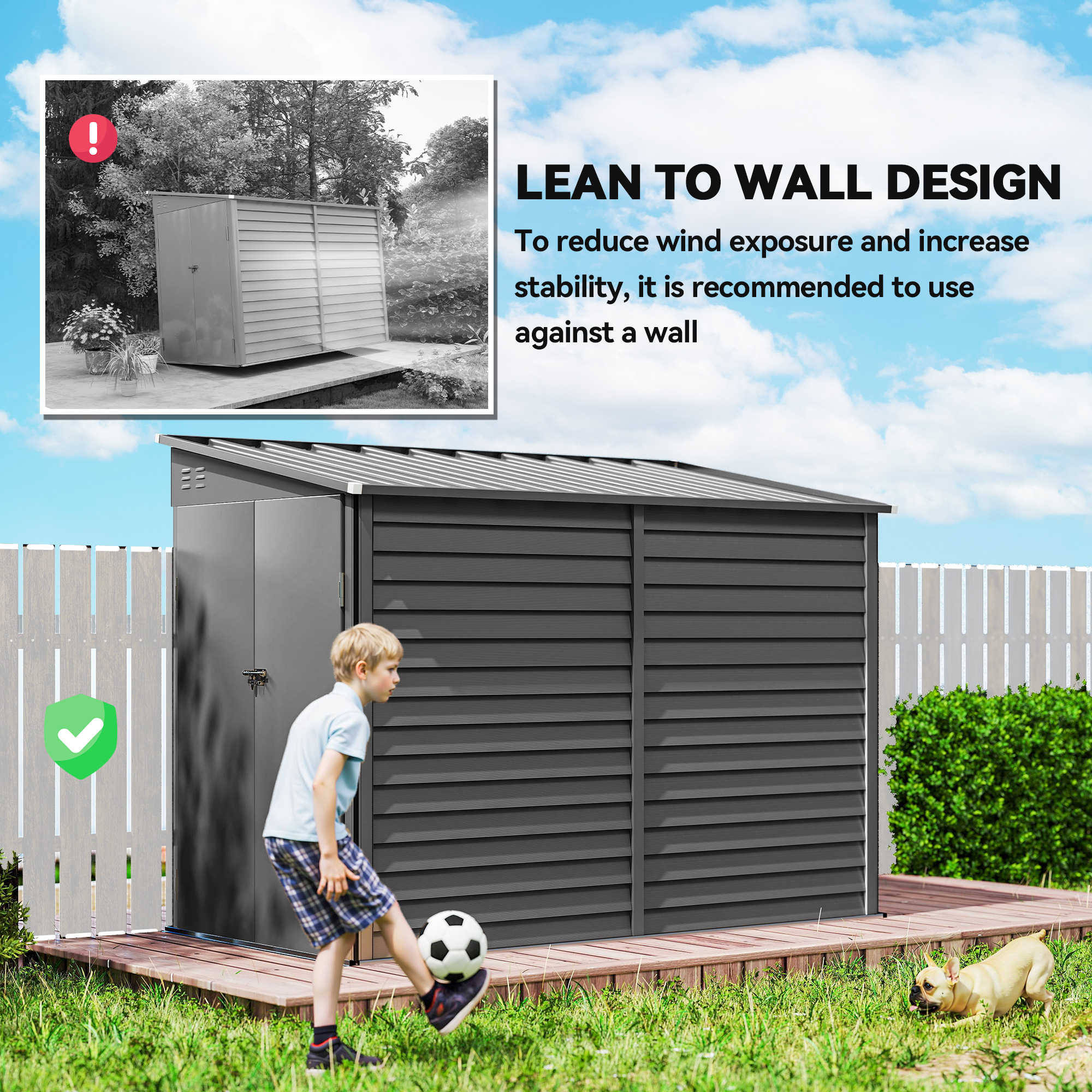 Outsunny 4.6x9 Metal Lean to Grey Storage Shed | Aosom.com