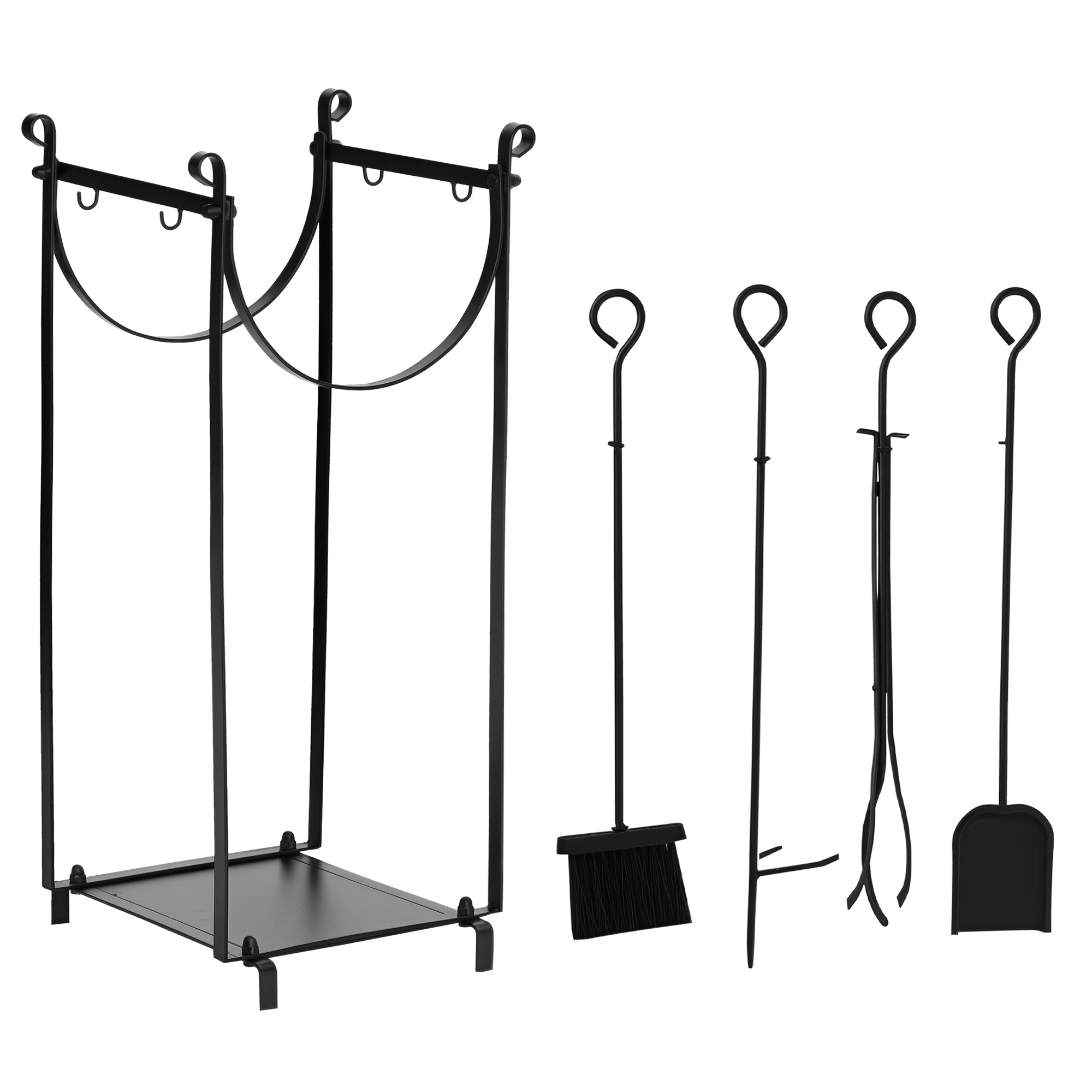 Outsunny Firewood Rack with Fireplace Tools, Outdoor Firewood Holder, 30.25" Tall Build with 2-Tiers for Fireplace, Wood Stove, Hearth or Fire Pit, Po