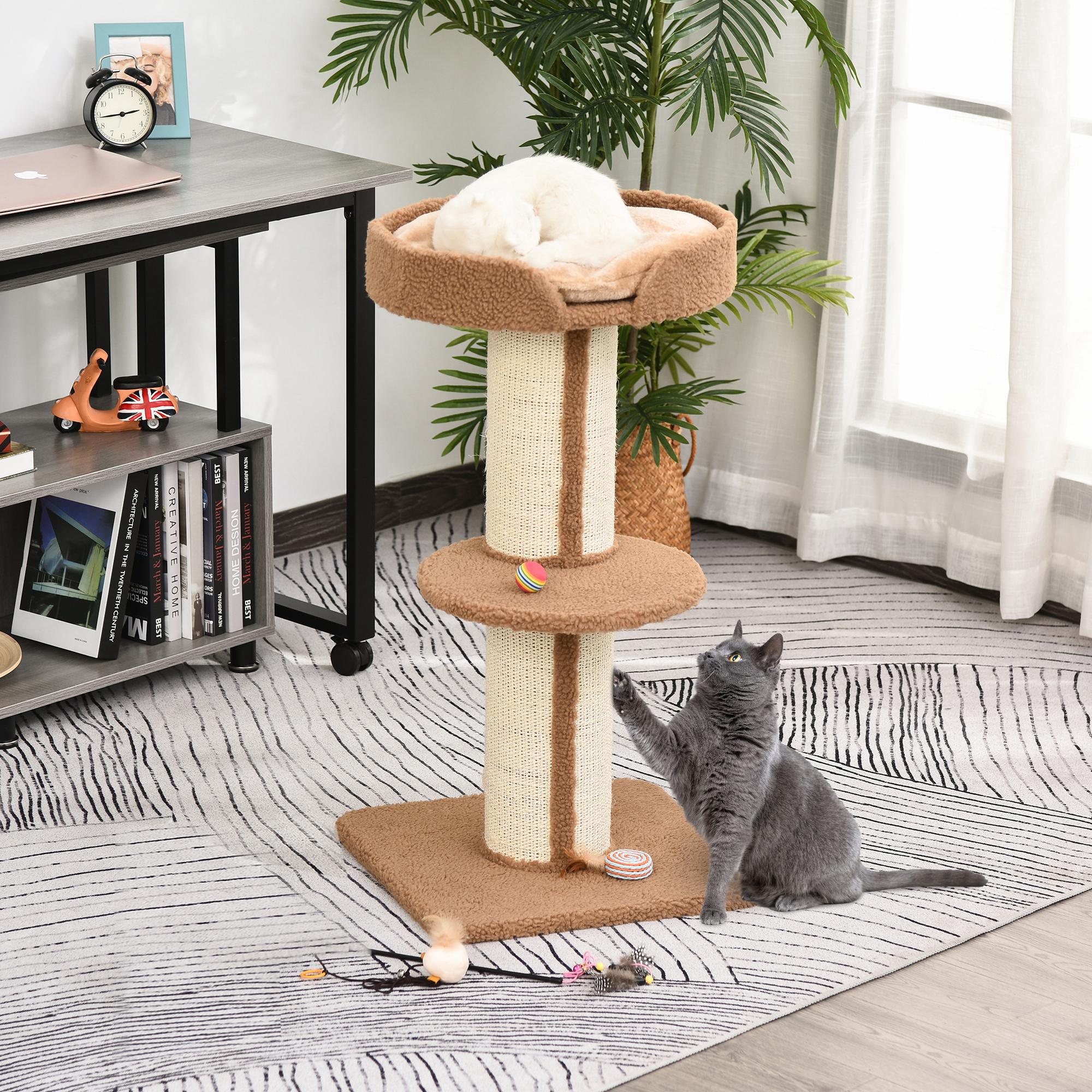 PawHut Cat Tree Kitty Tower with Sisal Mat Scratching Post, Cat Bed, Cushion, Perch, 18" x 18" x 36", Brown Aosom Canada