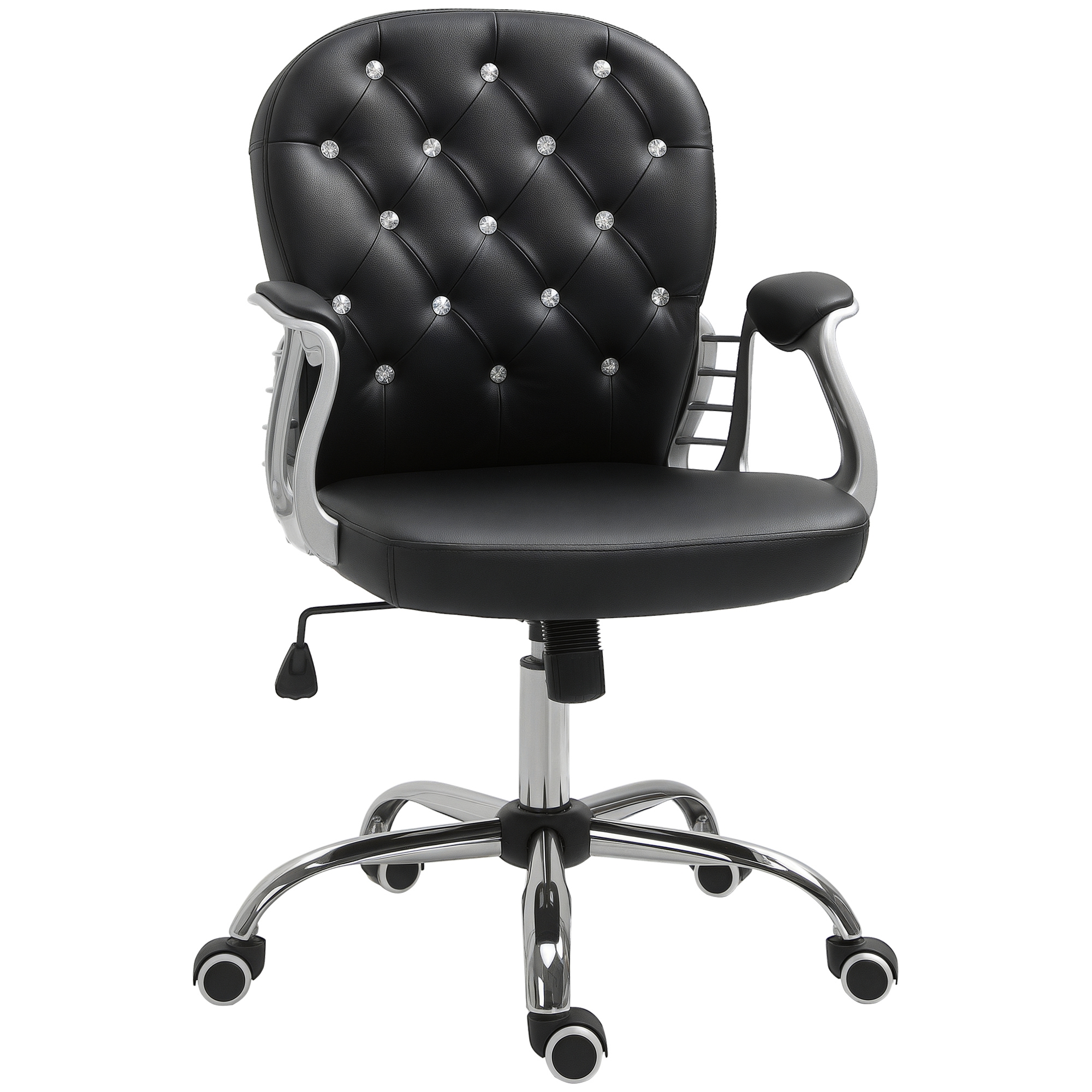 Vinsetto PU Leather Home Office Chair, Button Tufted Desk Chair with Padded Armrests, Adjustable Height and Swivel Wheels, Black