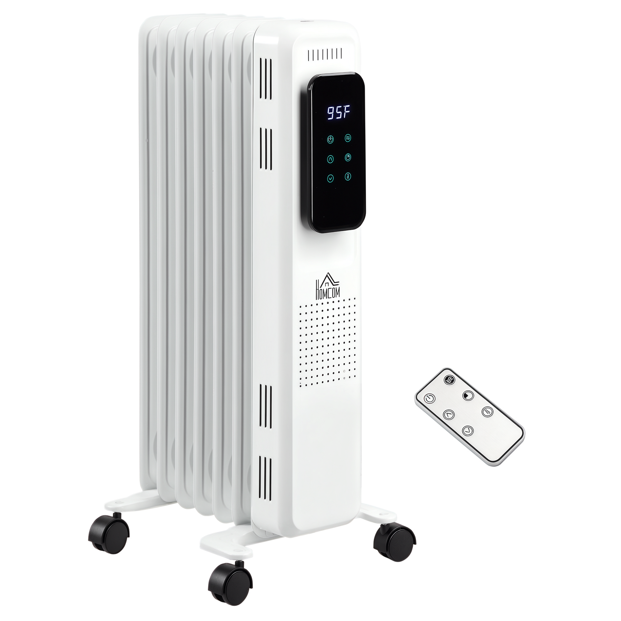 HOMCOM 24.75" Electric Space Heater, Freestanding 161 Sq. Ft. Heater with 3 Modes, Timer, and Remote, 1500 W, White
