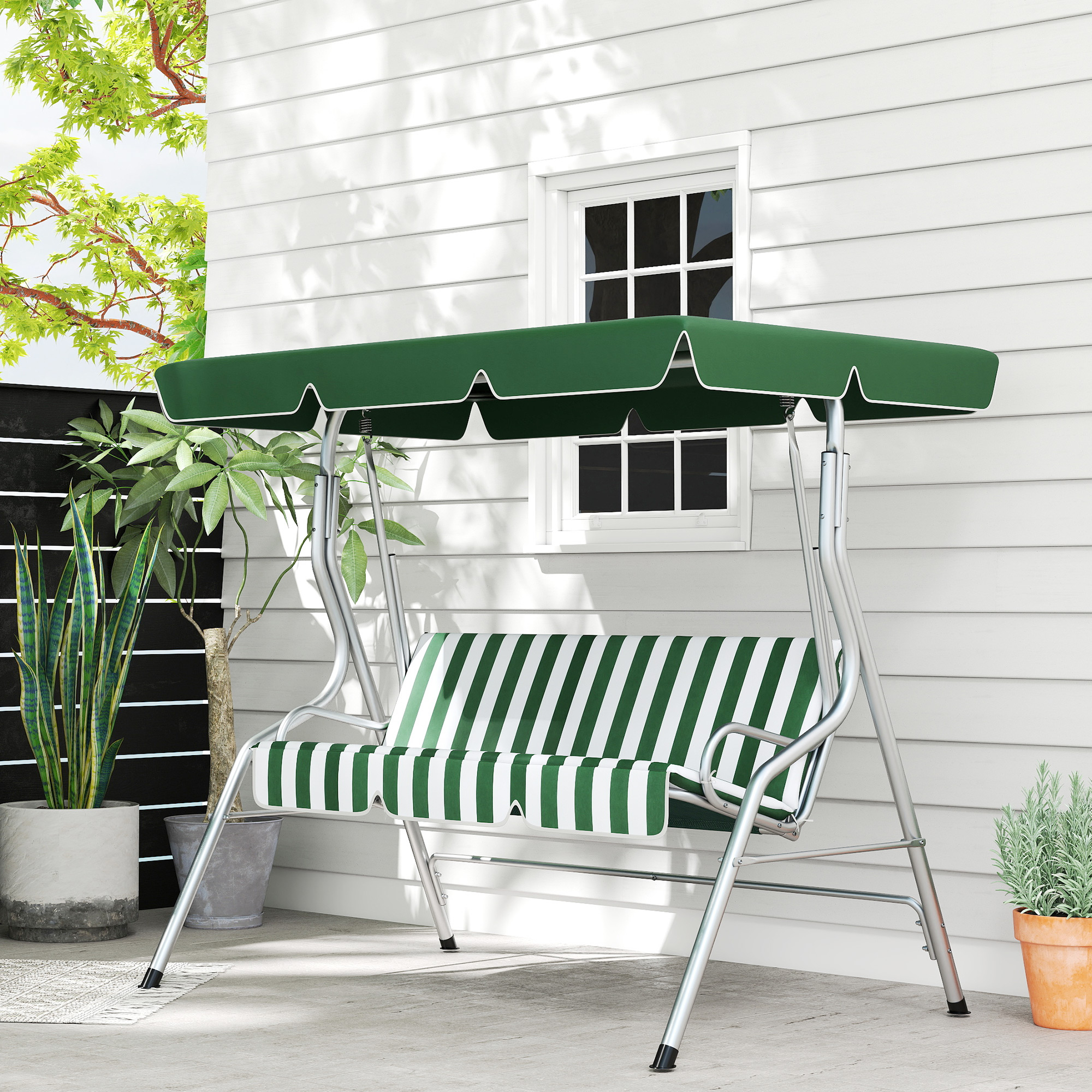 Outsunny 3-Person Porch Swing with Canopy Outdoor Patio Swing