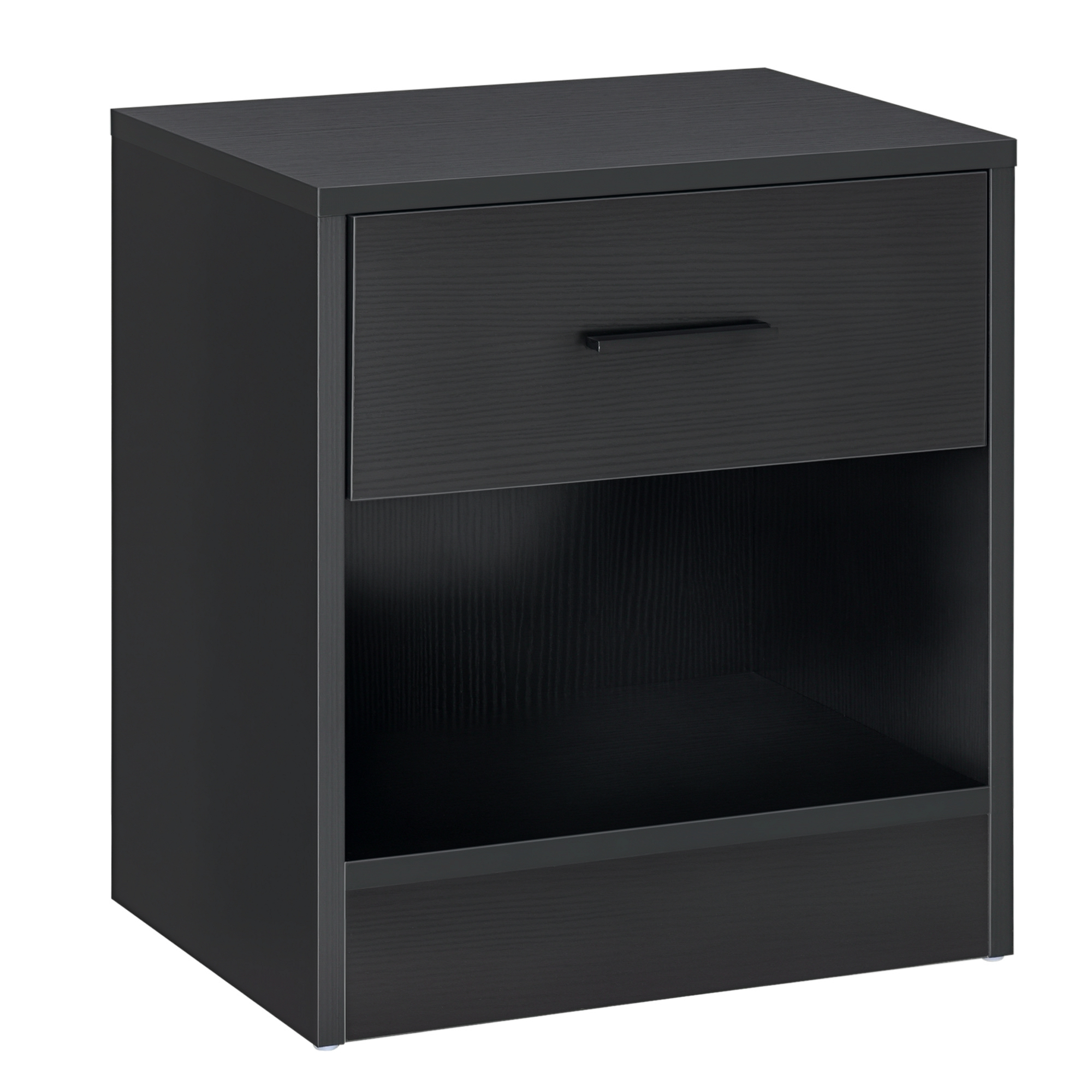 HOMCOM Modern Side Table with Drawer and Storage Shelf, End Table for Living Room, Black Wood Grain