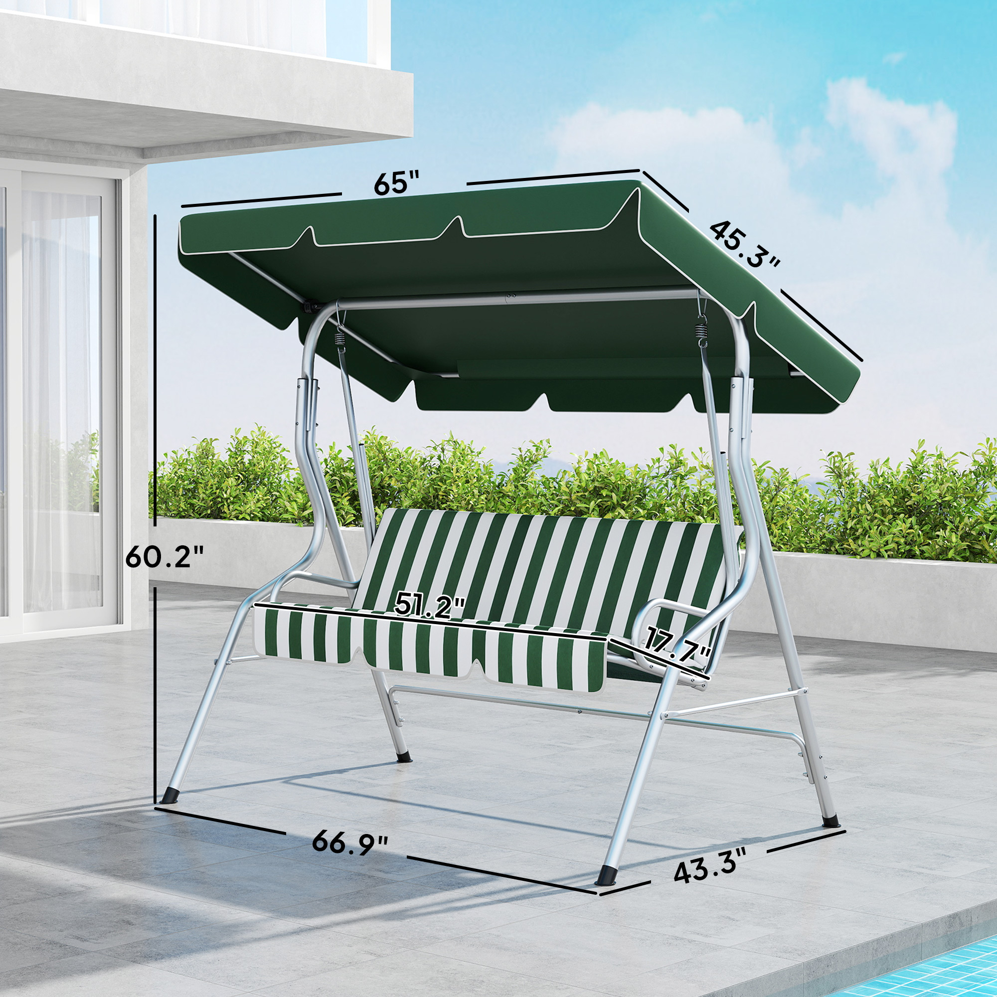Outsunny 3-Person Porch Swing with Canopy Outdoor Patio