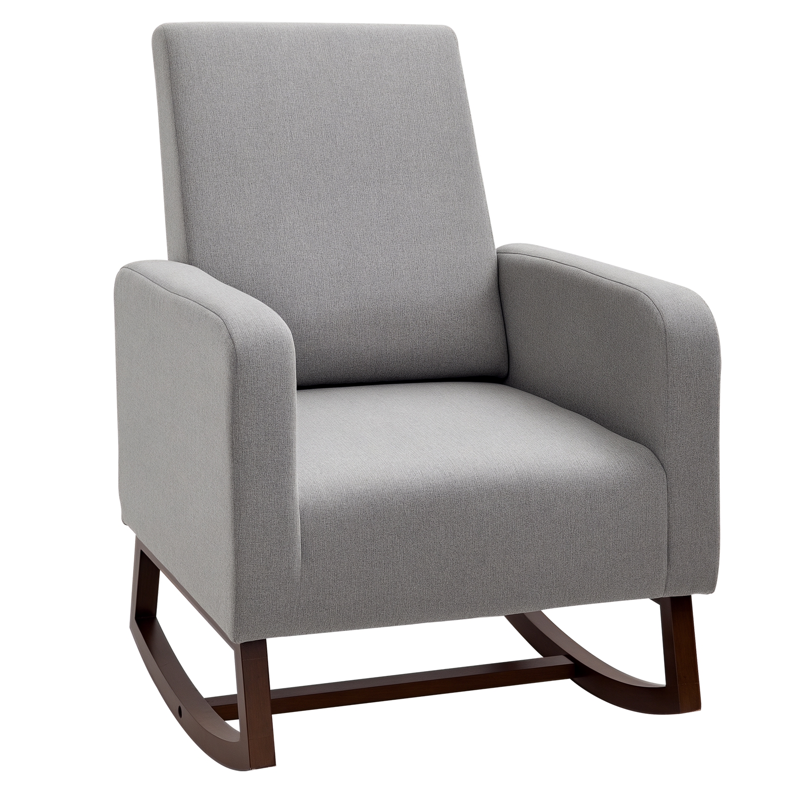 HOMCOM Accent Lounge Rocking Chair with Solid Curved Wood Base and Linen Padded Seat, Grey
