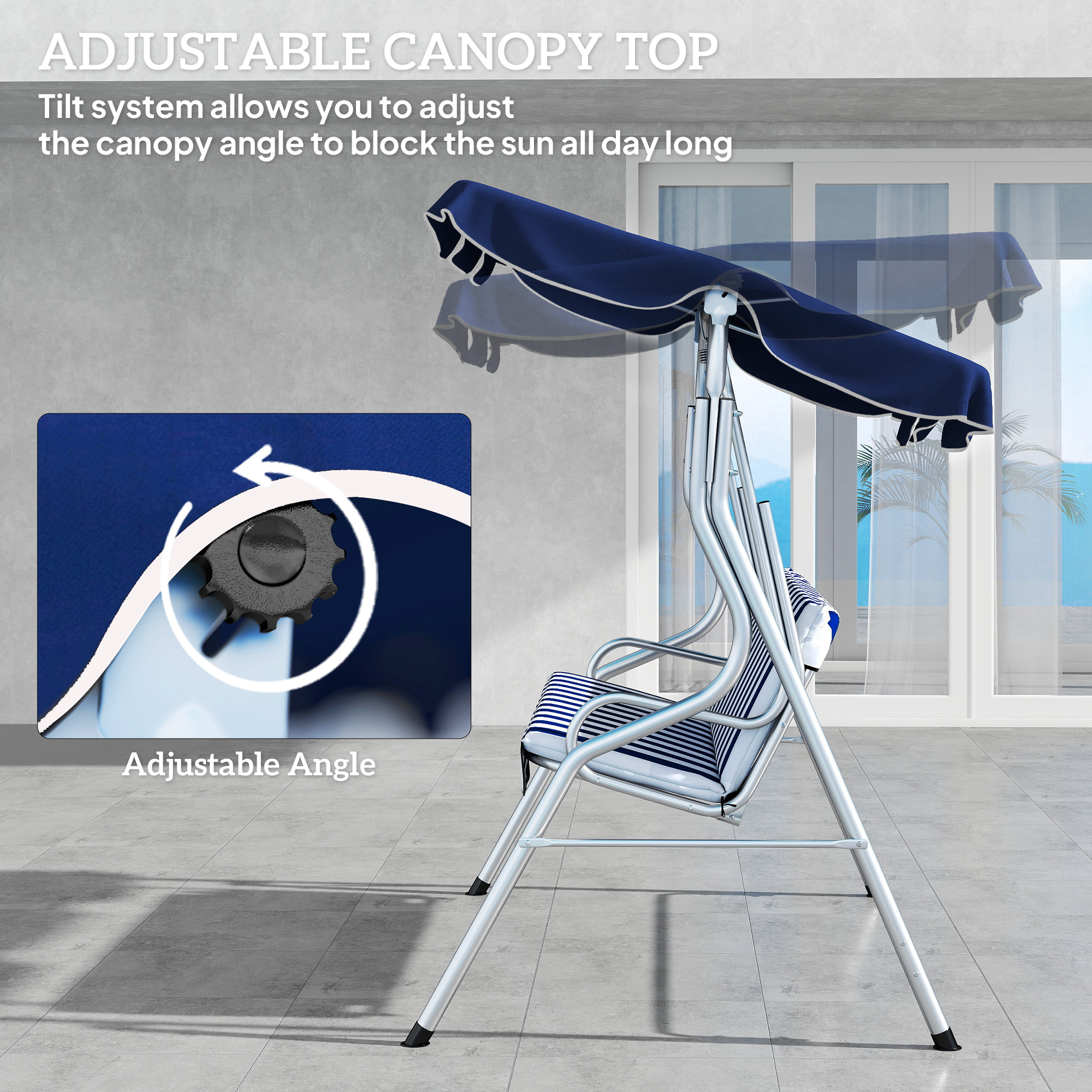 Outsunny 3-Person Patio Porch Swing with Adjustable Canopy